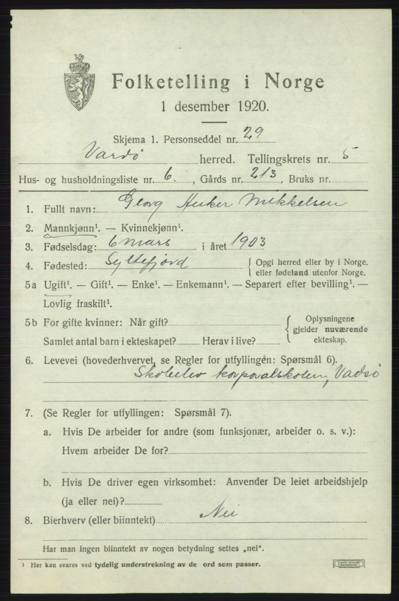 SATØ, 1920 census for Vardø rural district, 1920, p. 2642