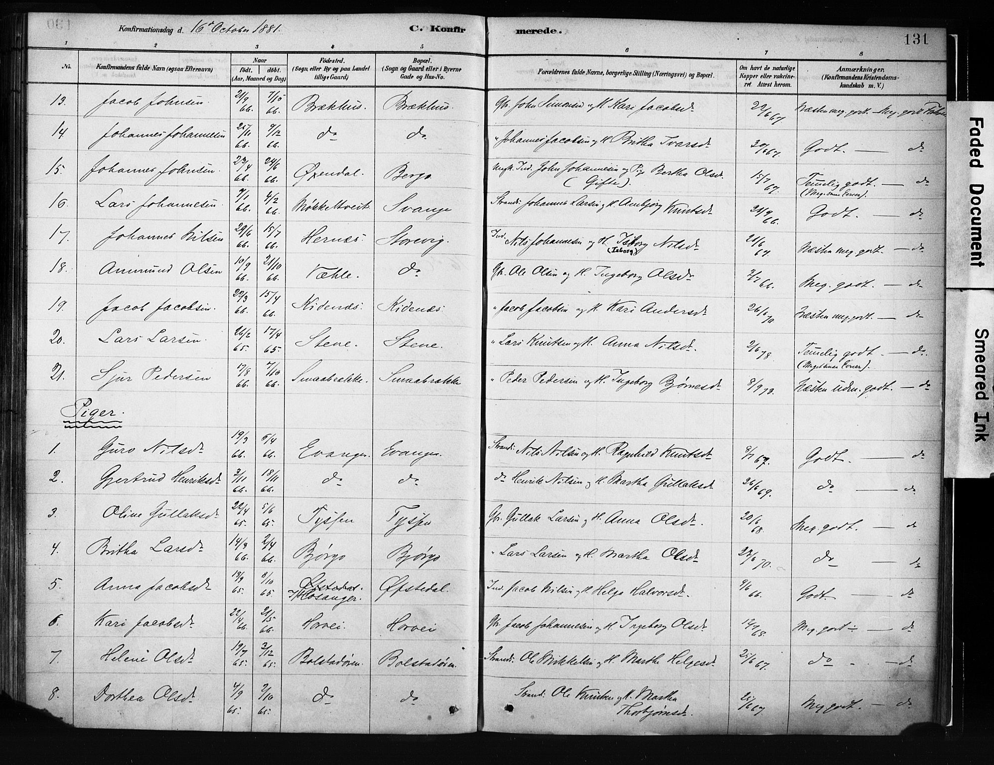 Evanger sokneprestembete, SAB/A-99924: Parish register (official) no. A 1, 1877-1899, p. 131