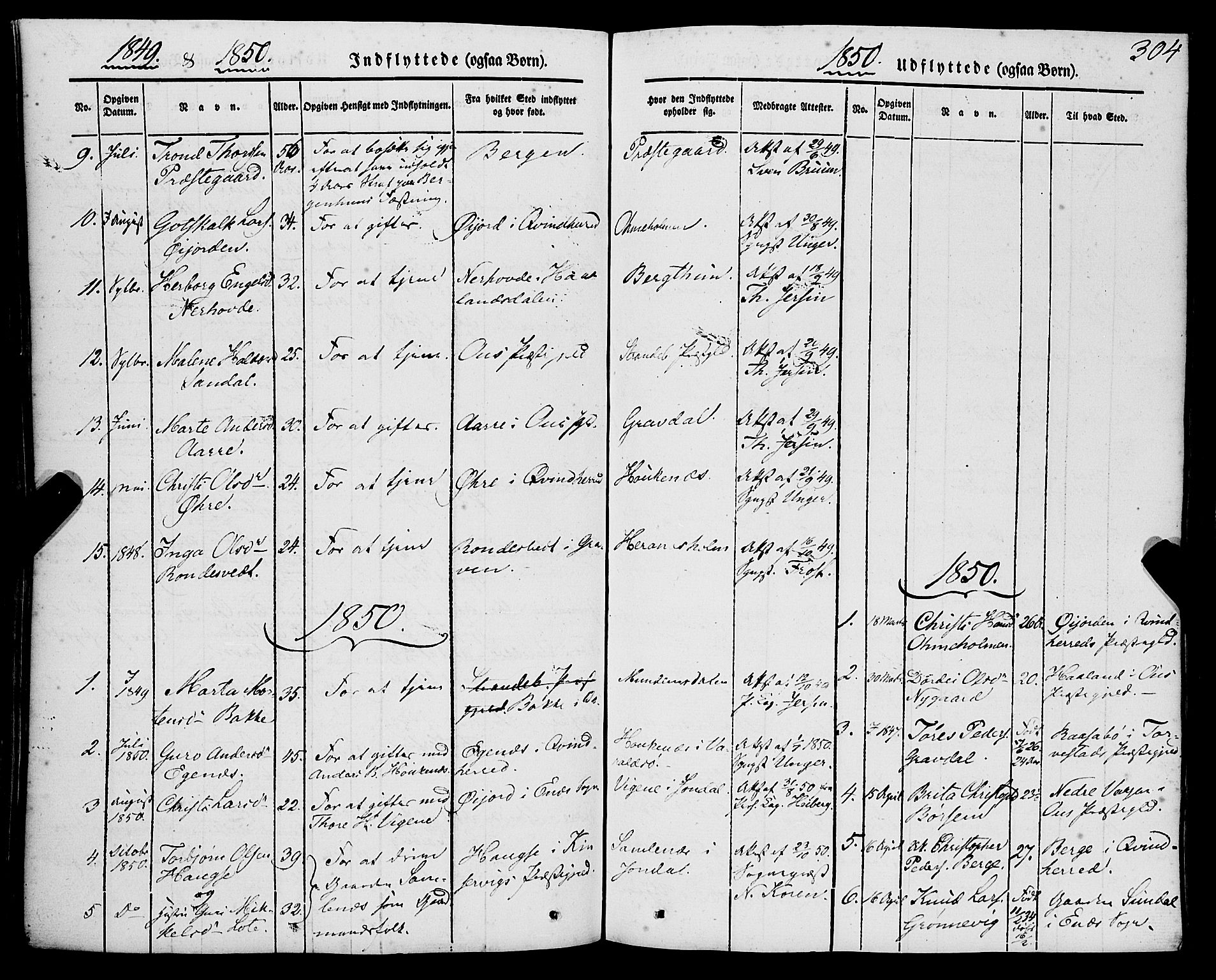 Strandebarm sokneprestembete, SAB/A-78401/H/Haa: Parish register (official) no. A 7, 1844-1872, p. 304