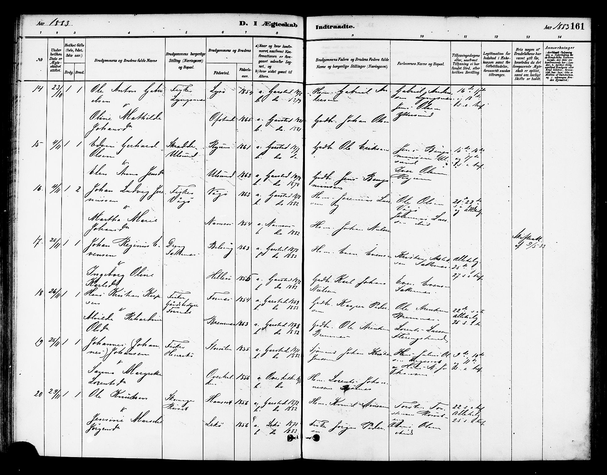 Ministerialprotokoller, klokkerbøker og fødselsregistre - Nord-Trøndelag, AV/SAT-A-1458/786/L0686: Parish register (official) no. 786A02, 1880-1887, p. 161