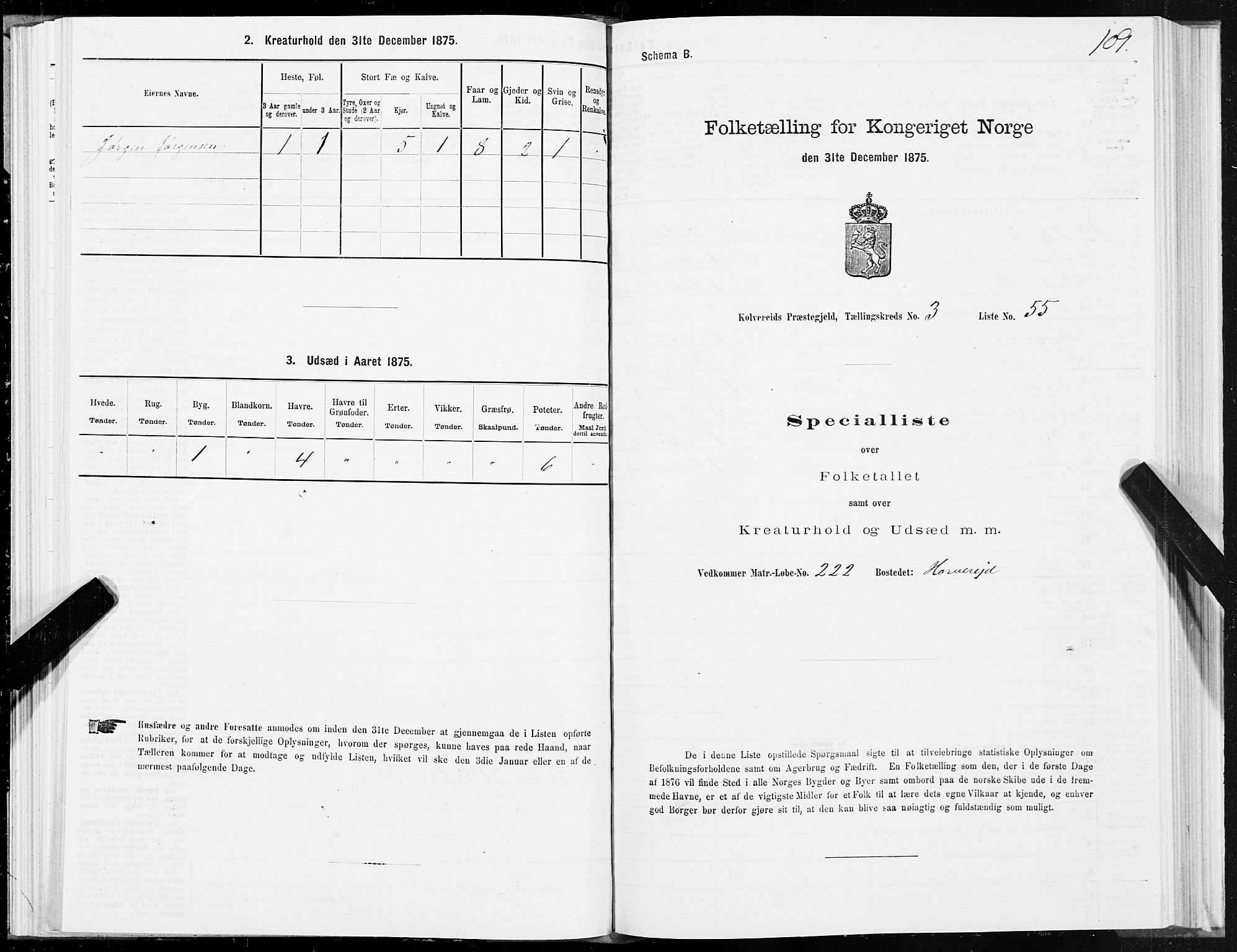 SAT, 1875 census for 1752P Kolvereid, 1875, p. 2109