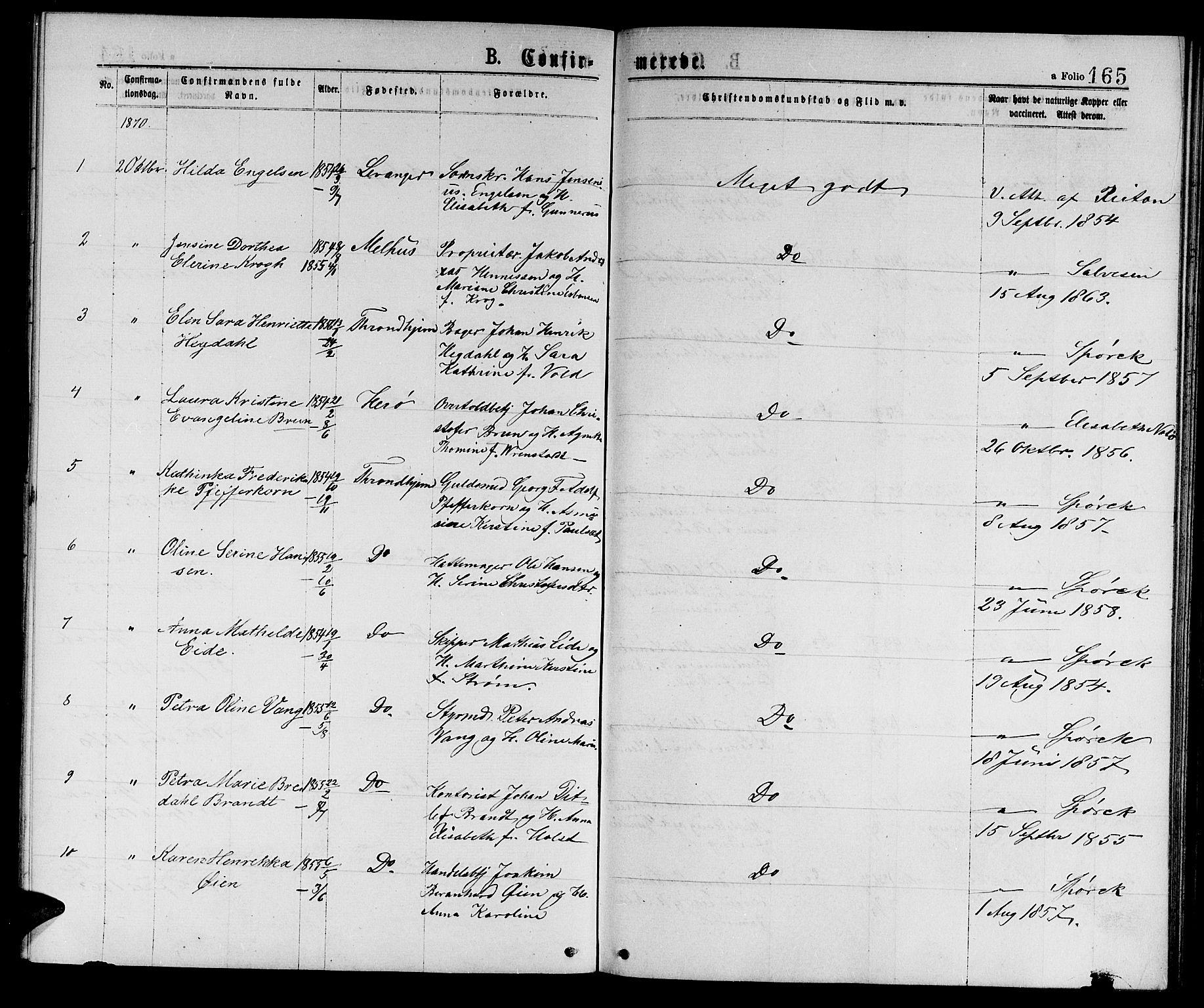 Ministerialprotokoller, klokkerbøker og fødselsregistre - Sør-Trøndelag, AV/SAT-A-1456/601/L0088: Parish register (copy) no. 601C06, 1870-1878, p. 165