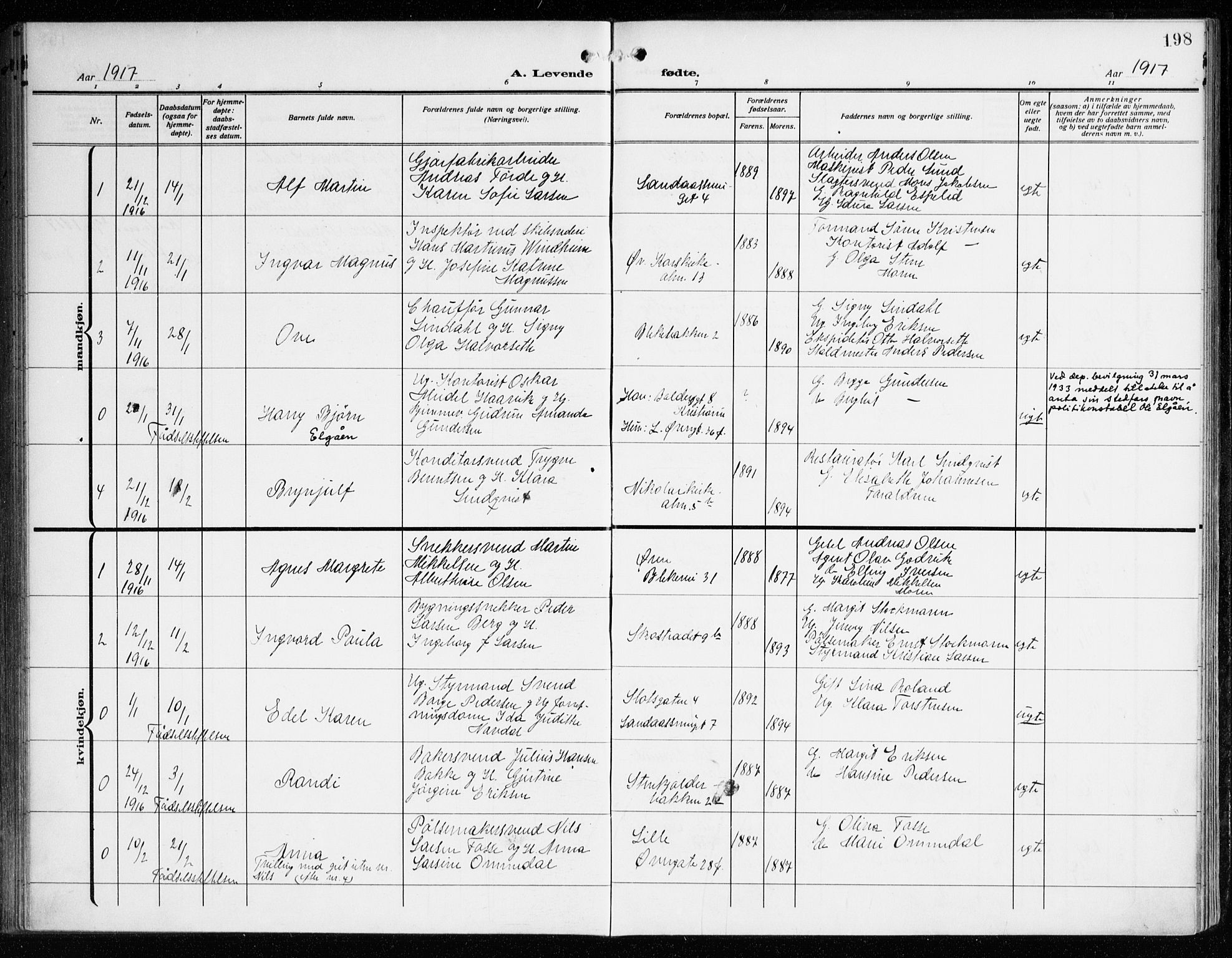 Korskirken sokneprestembete, SAB/A-76101/H/Haa: Parish register (official) no. B 10, 1909-1923, p. 198