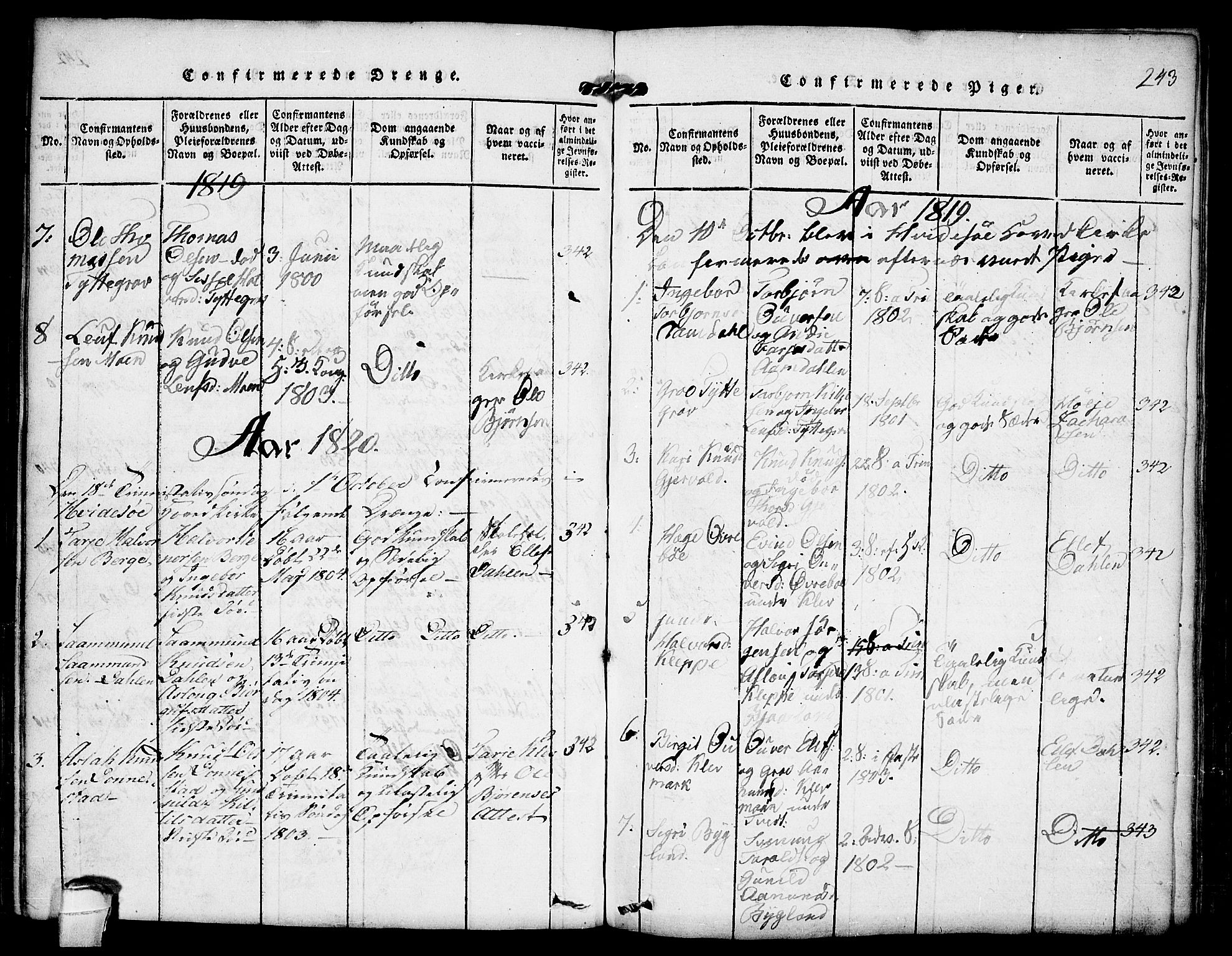 Kviteseid kirkebøker, SAKO/A-276/F/Fb/L0001: Parish register (official) no. II 1, 1815-1836, p. 243
