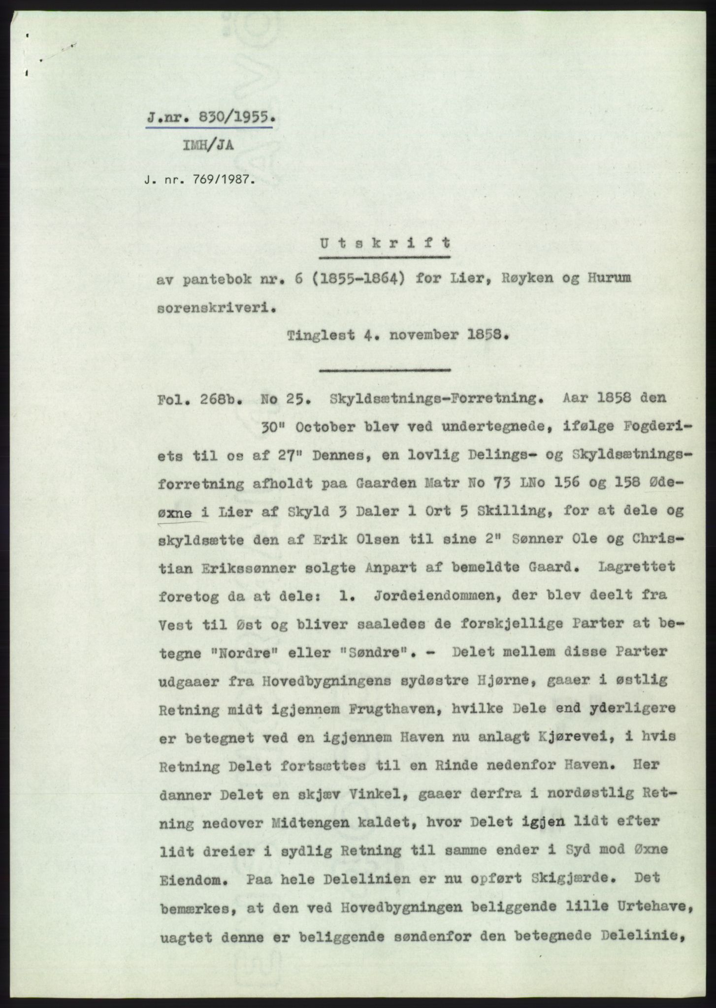 Statsarkivet i Kongsberg, AV/SAKO-A-0001/E/Ee/L0004: Avskrifter, SAO jnr. 802/1955 - 1192/1955, 1955, p. 34
