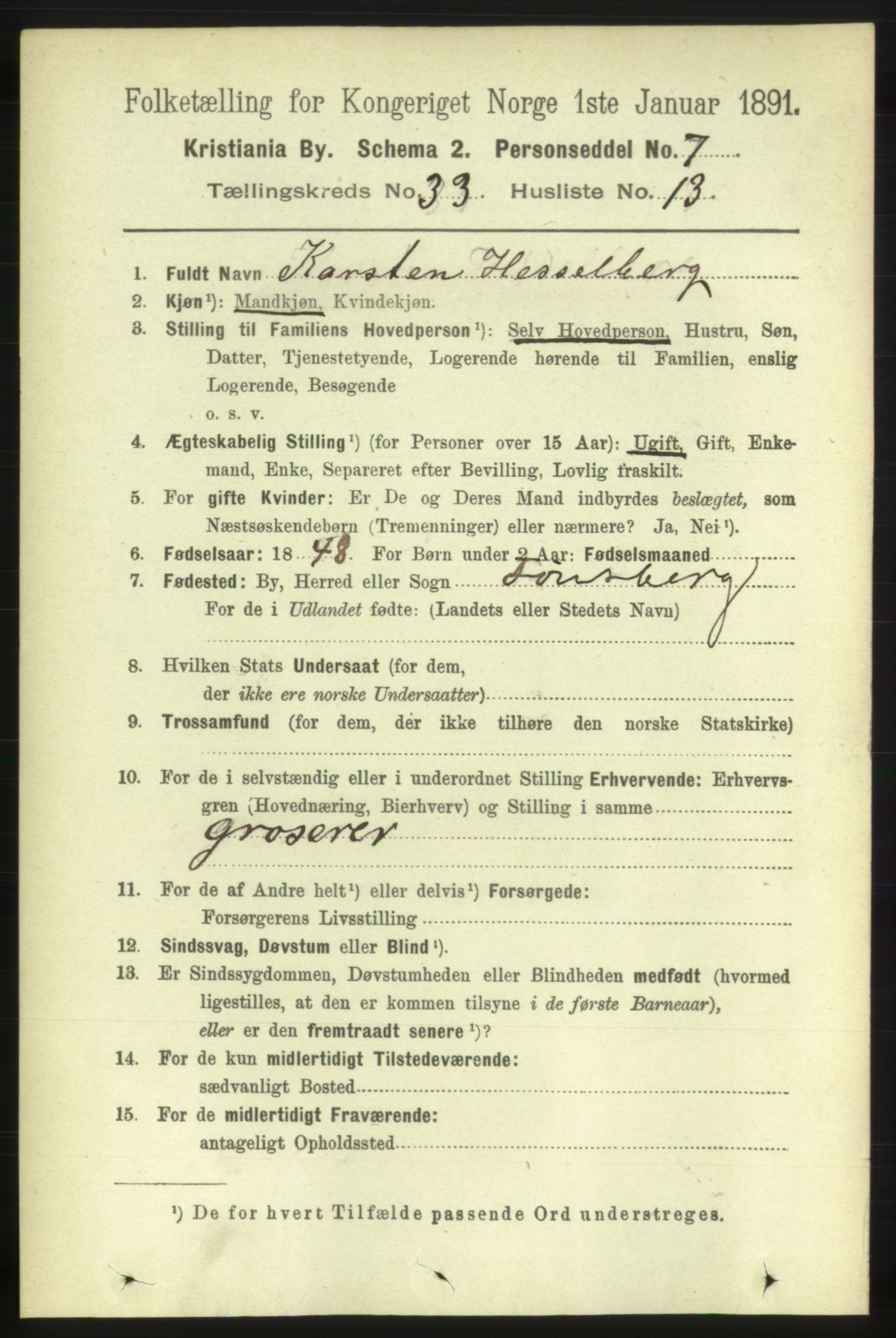 RA, 1891 census for 0301 Kristiania, 1891, p. 17919