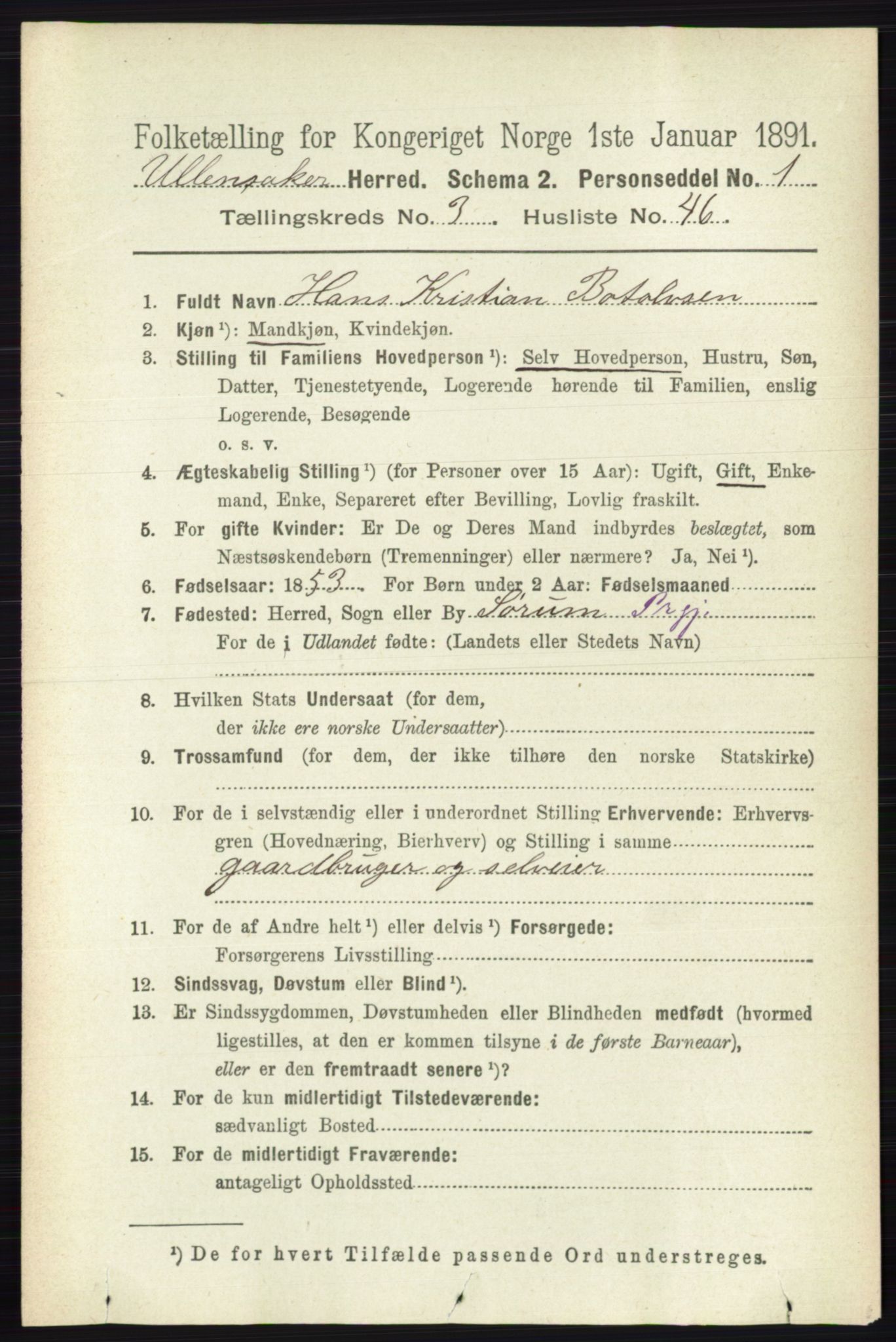 RA, 1891 census for 0235 Ullensaker, 1891, p. 1385