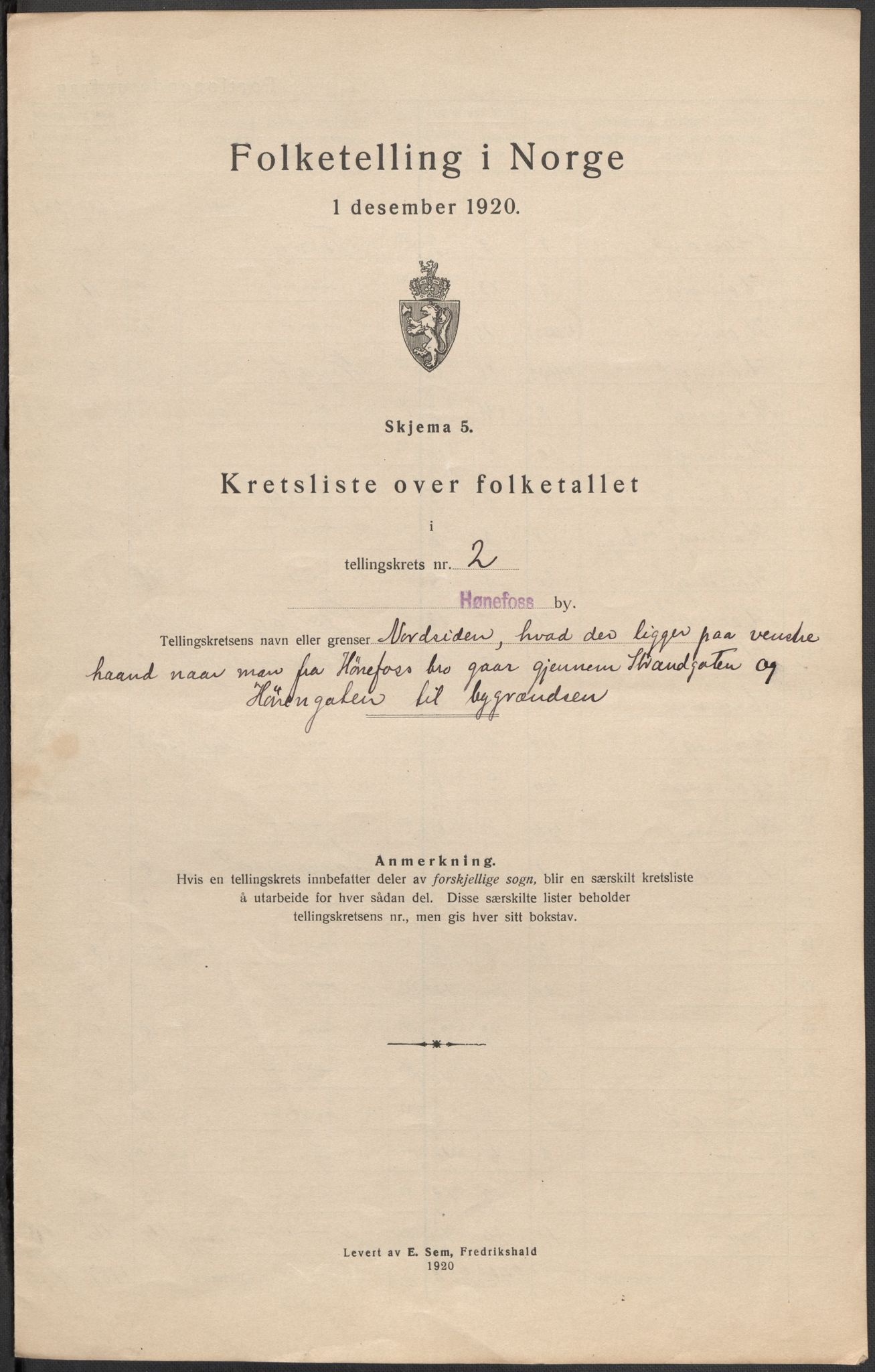 SAKO, 1920 census for Hønefoss, 1920, p. 8