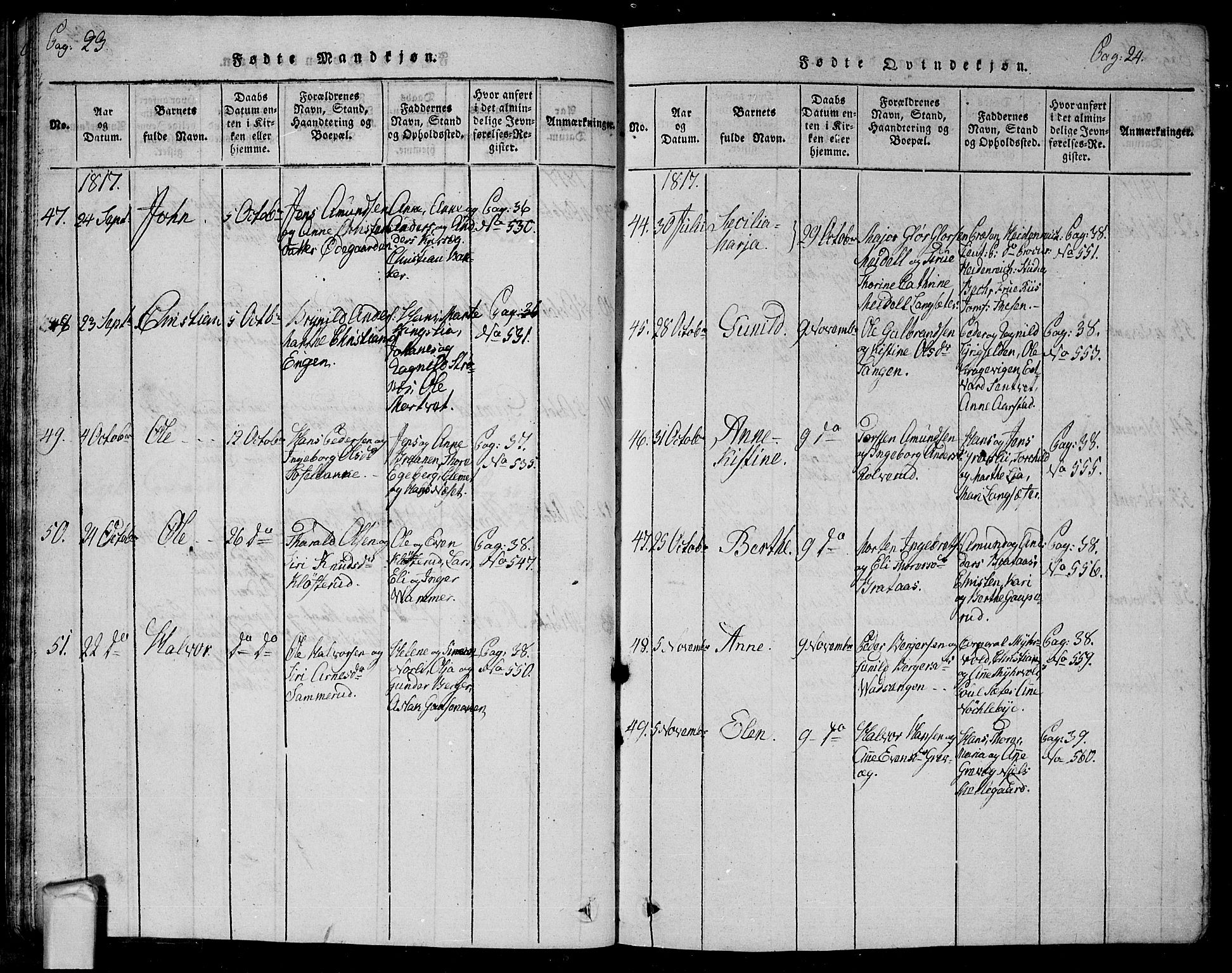 Trøgstad prestekontor Kirkebøker, SAO/A-10925/G/Ga/L0001: Parish register (copy) no. I 1, 1815-1831, p. 23b-24a
