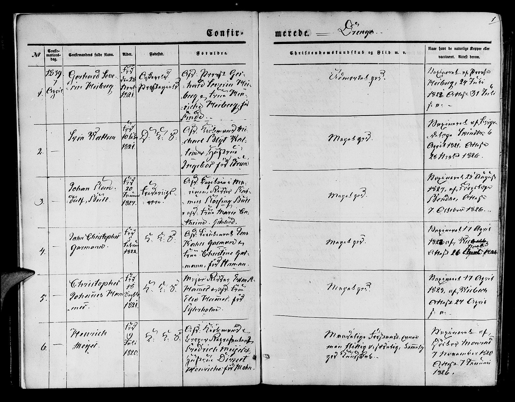 Korskirken sokneprestembete, SAB/A-76101/H/Hab: Parish register (copy) no. C 1, 1839-1868, p. 1