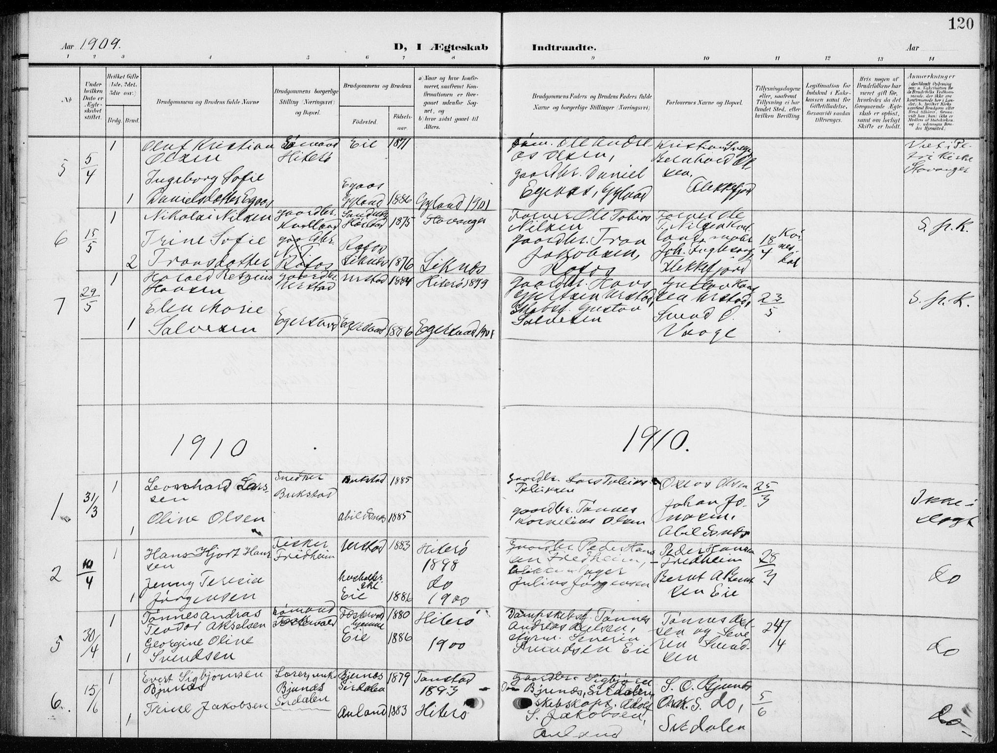 Flekkefjord sokneprestkontor, AV/SAK-1111-0012/F/Fb/Fbb/L0005: Parish register (copy) no. B 5, 1908-1927, p. 120