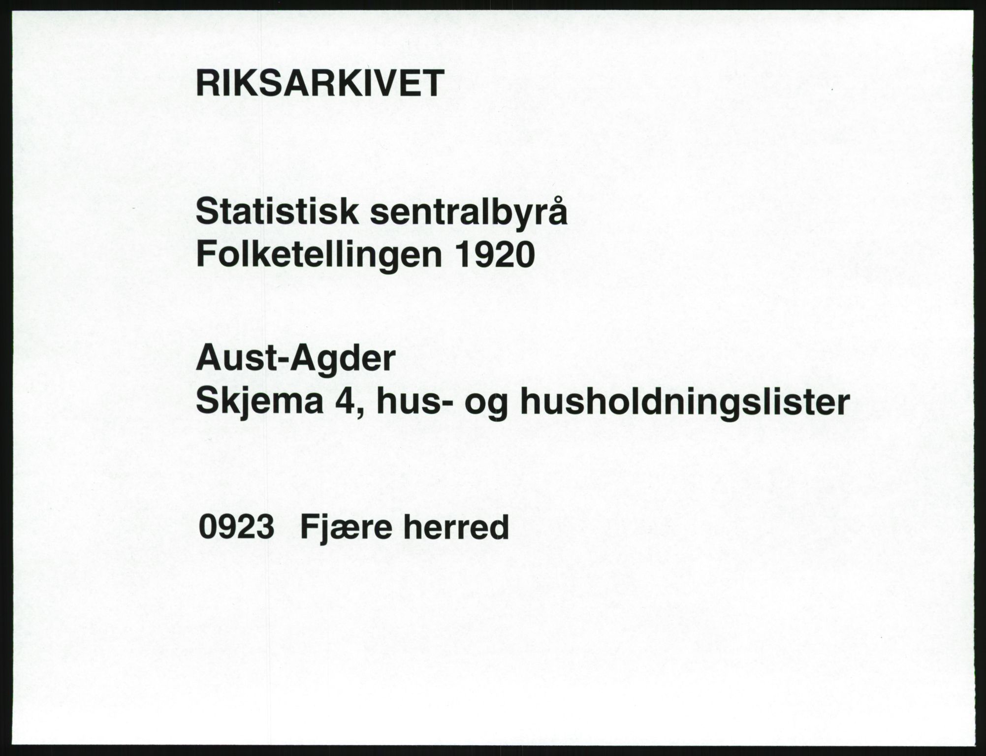 SAK, 1920 census for Fjære, 1920, p. 57