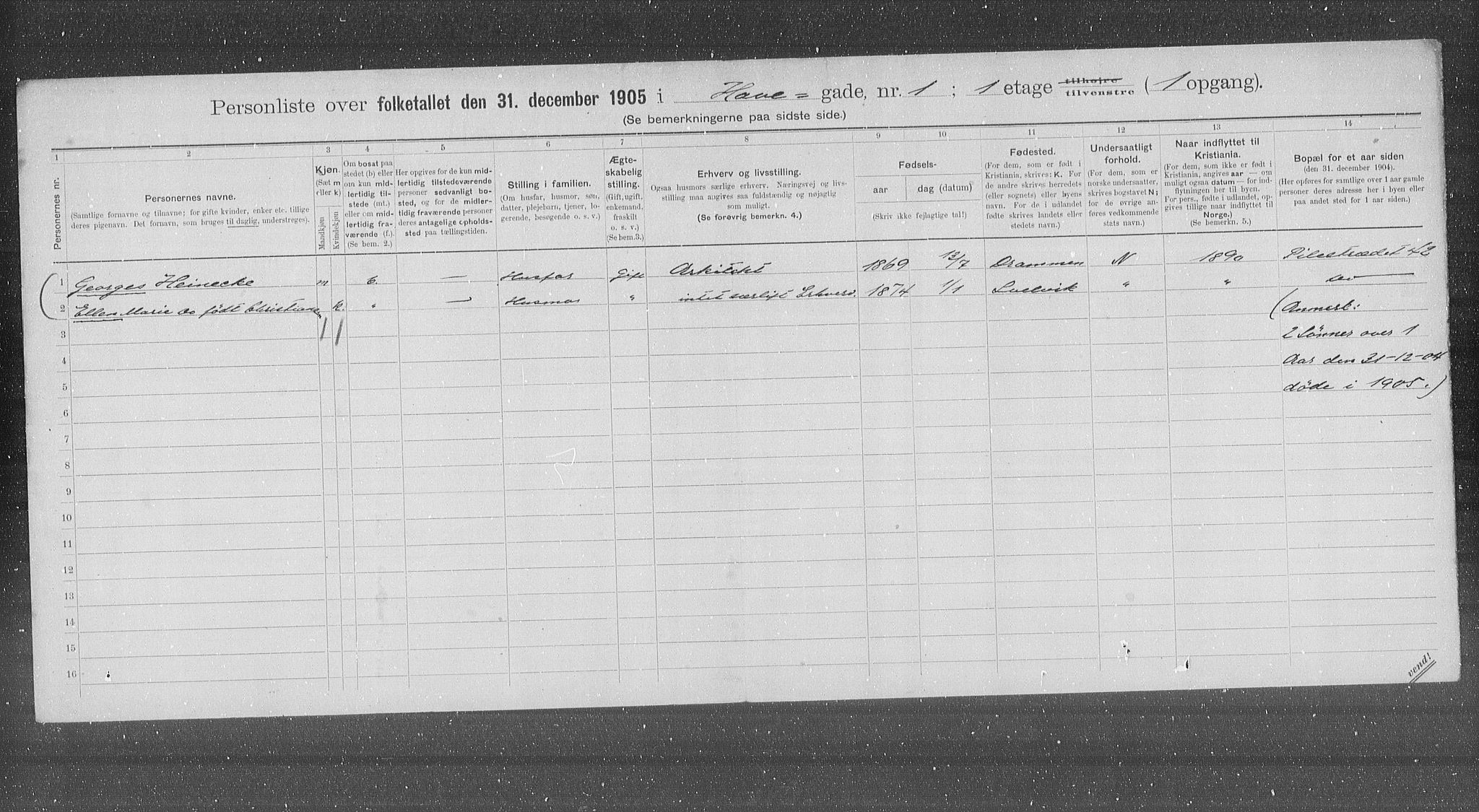 OBA, Municipal Census 1905 for Kristiania, 1905, p. 18463