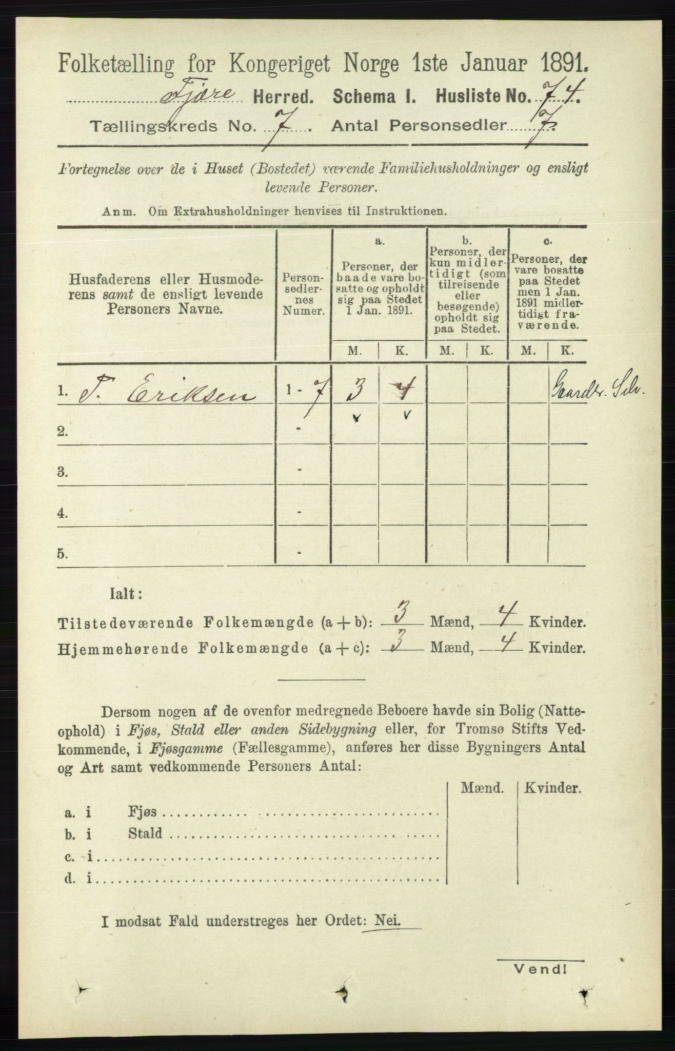 RA, 1891 census for 0923 Fjære, 1891, p. 3197