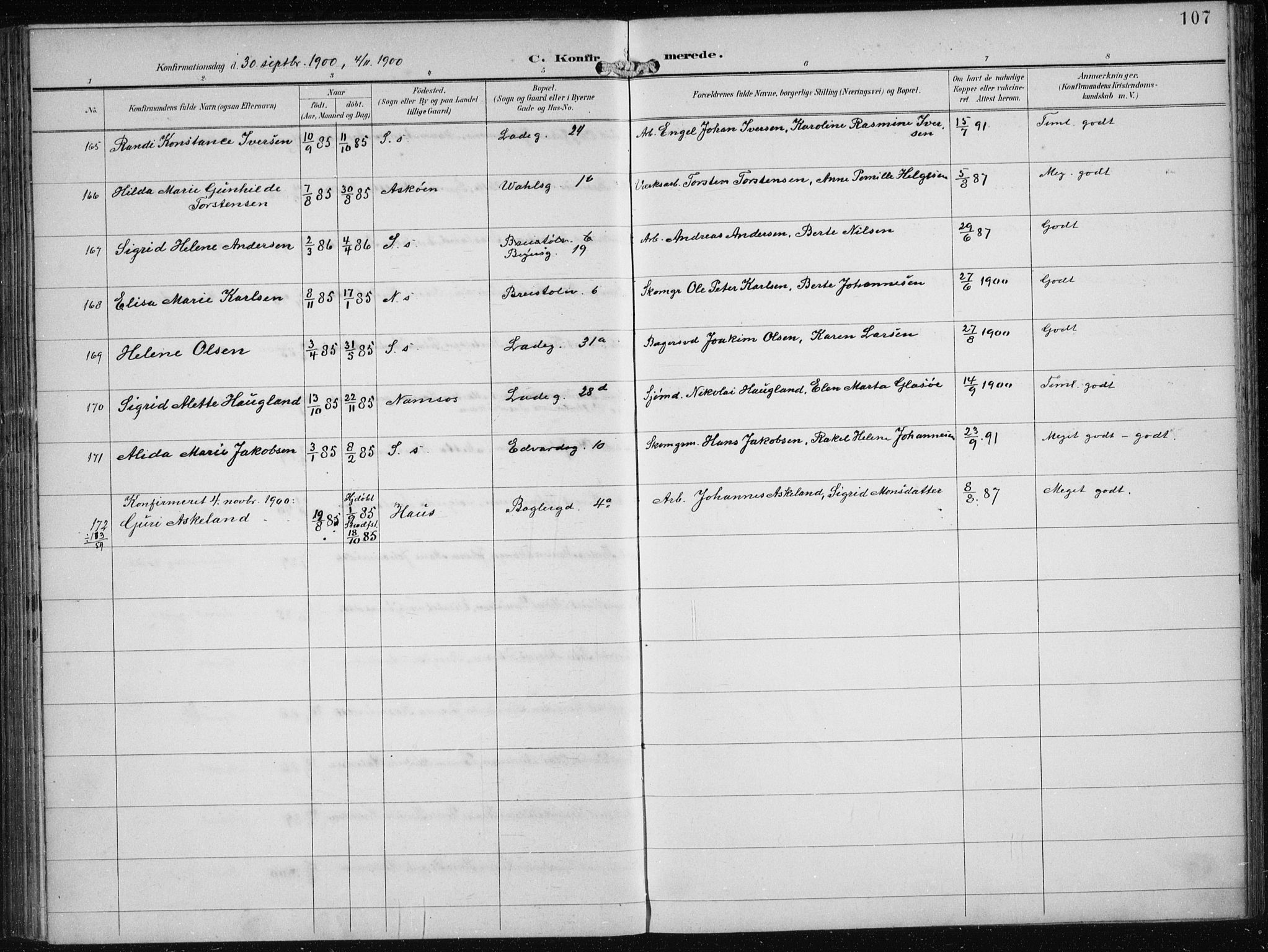 Sandviken Sokneprestembete, AV/SAB-A-77601/H/Ha/L0010: Parish register (official) no. C 1, 1895-1905, p. 107