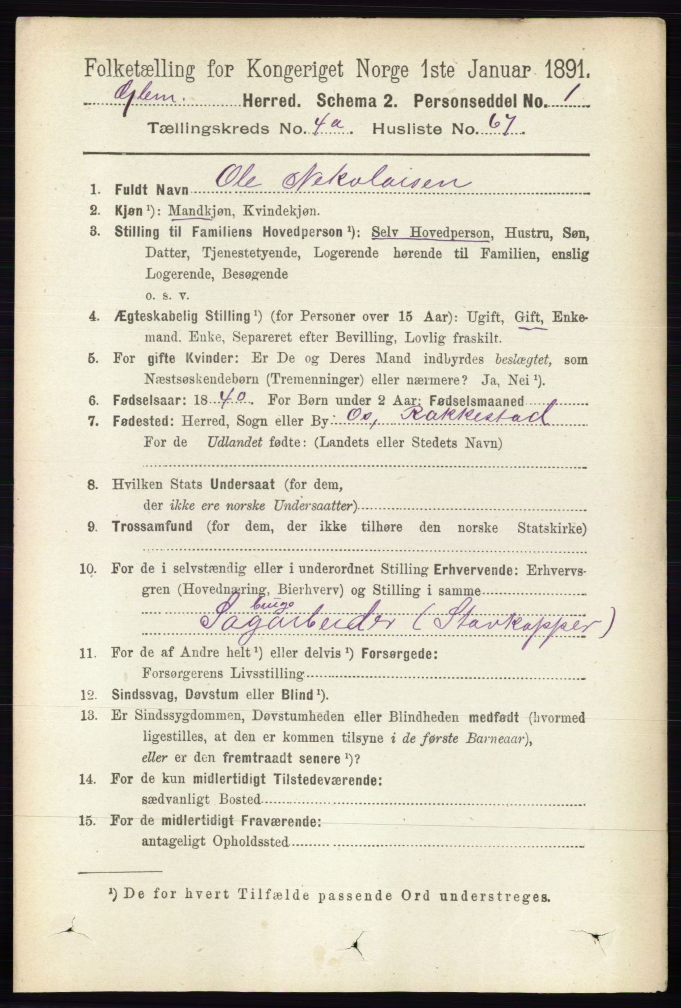 RA, 1891 census for 0132 Glemmen, 1891, p. 4158