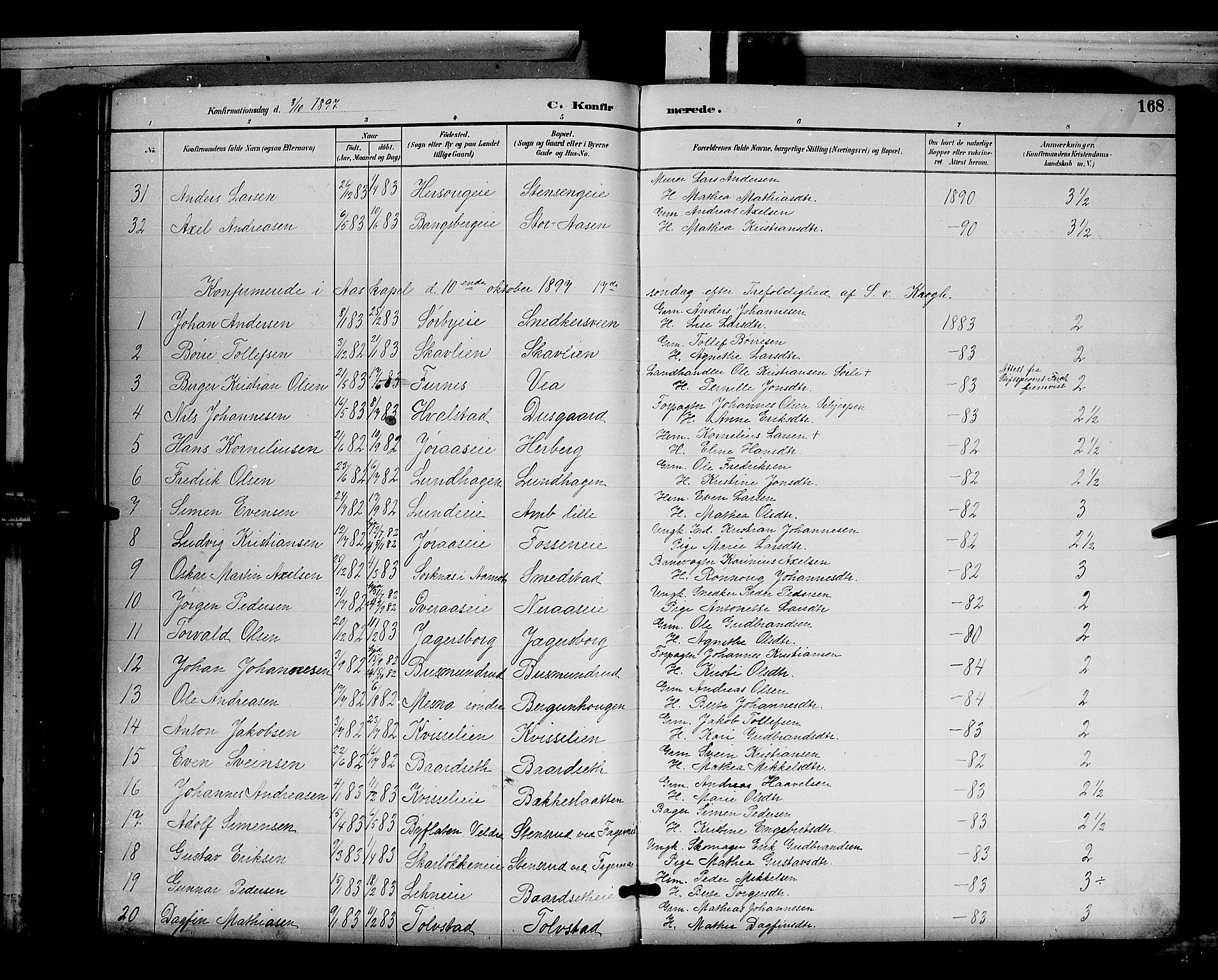 Ringsaker prestekontor, AV/SAH-PREST-014/L/La/L0012: Parish register (copy) no. 12, 1891-1902, p. 168