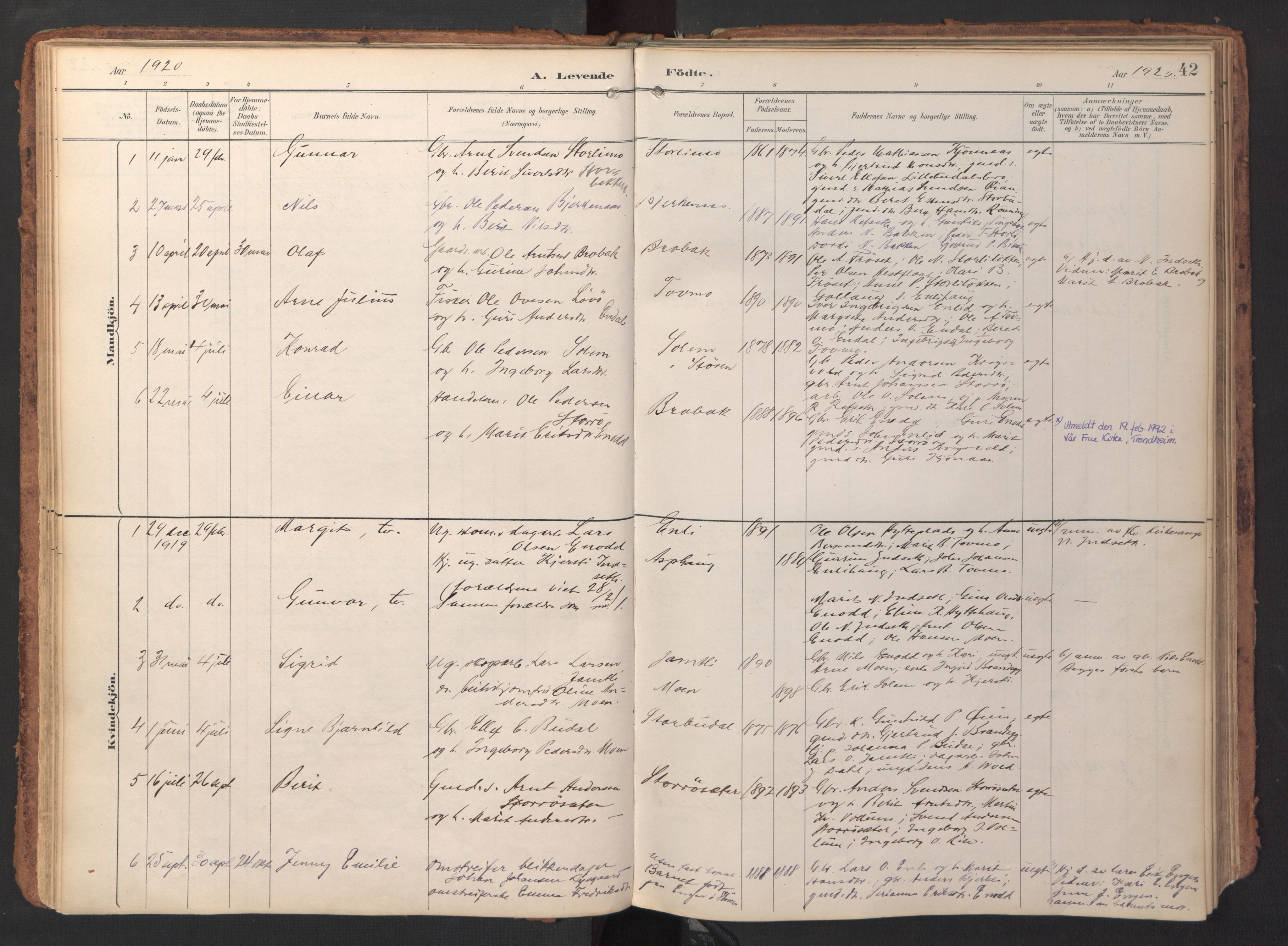 Ministerialprotokoller, klokkerbøker og fødselsregistre - Sør-Trøndelag, SAT/A-1456/690/L1050: Parish register (official) no. 690A01, 1889-1929, p. 42