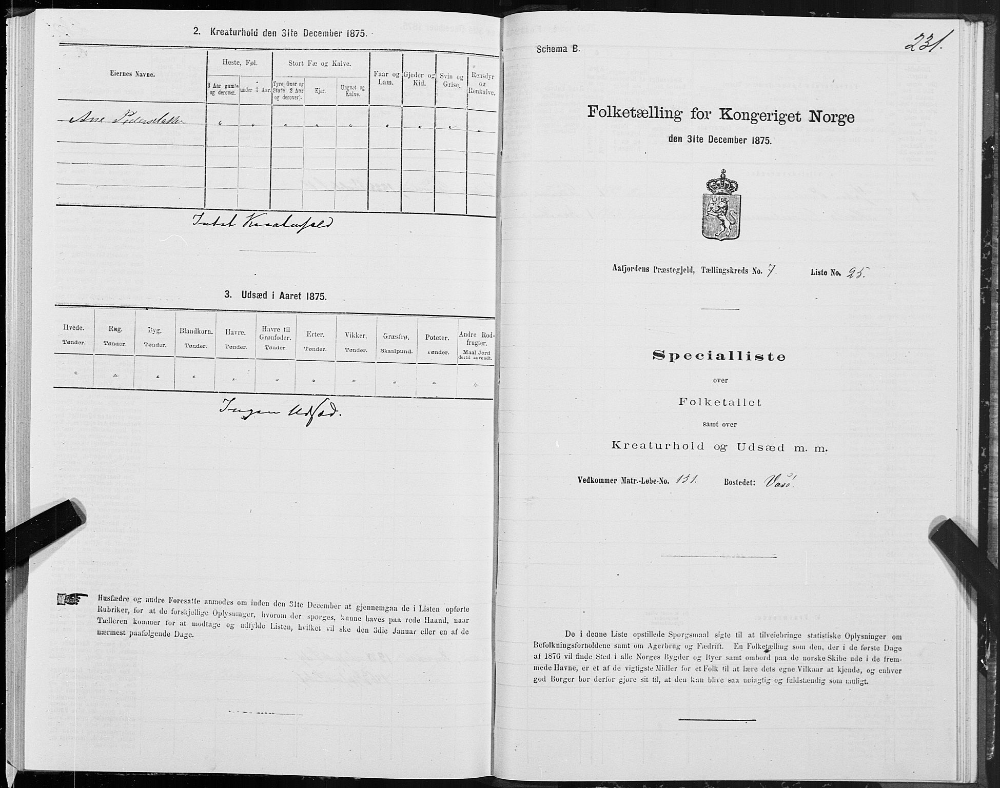 SAT, 1875 census for 1630P Aafjorden, 1875, p. 3231