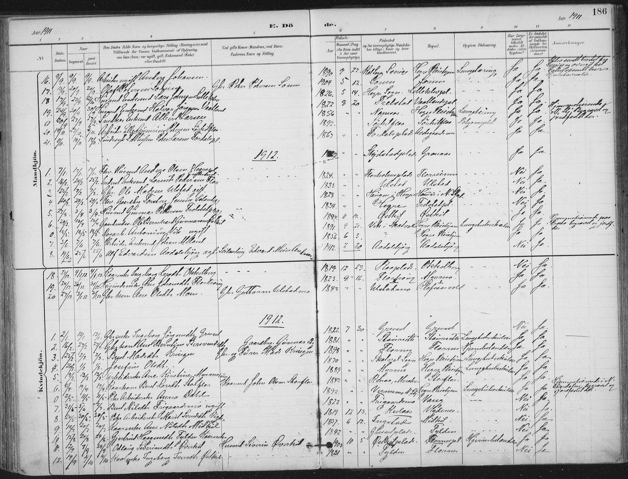 Ministerialprotokoller, klokkerbøker og fødselsregistre - Nord-Trøndelag, AV/SAT-A-1458/703/L0031: Parish register (official) no. 703A04, 1893-1914, p. 186