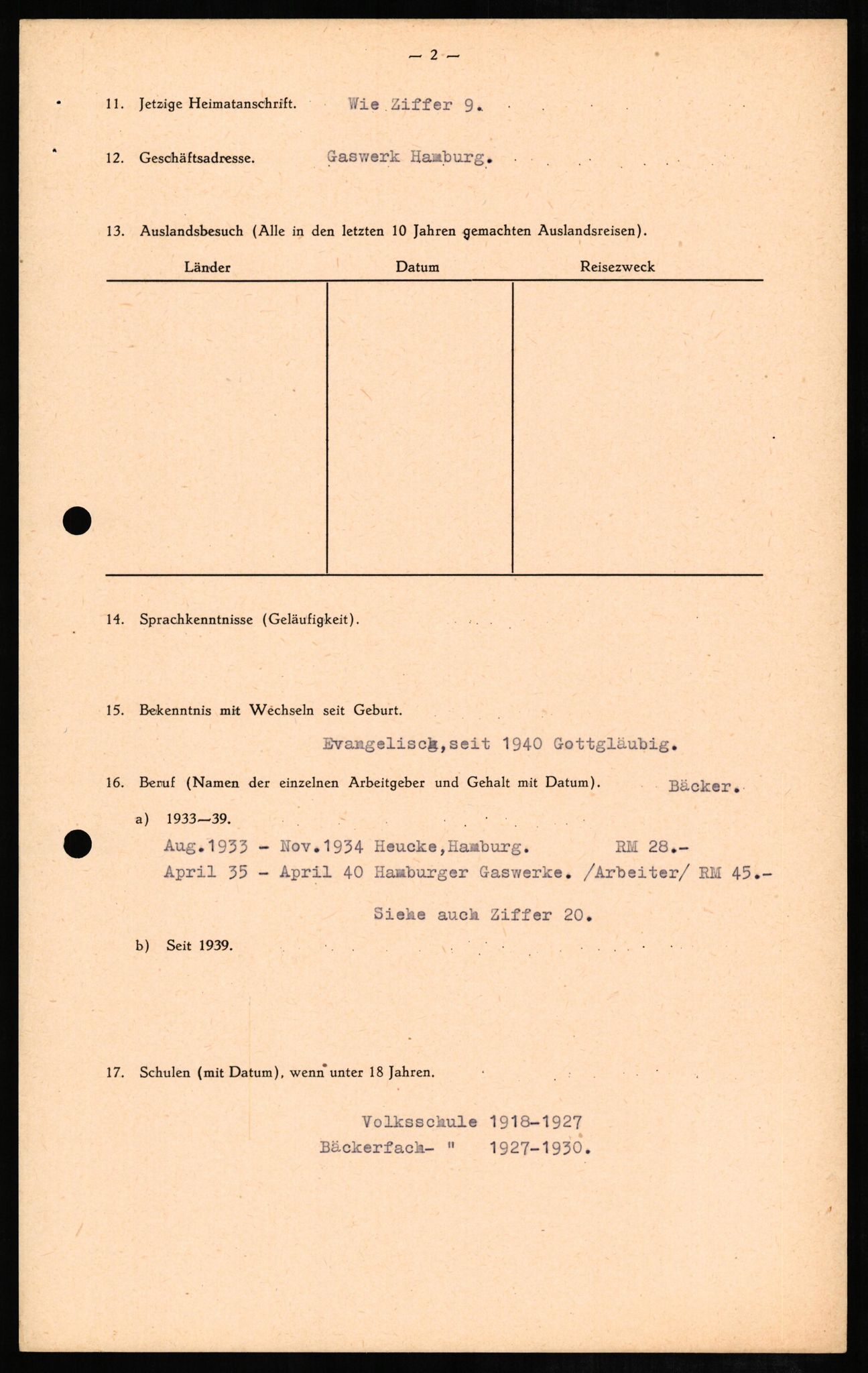 Forsvaret, Forsvarets overkommando II, RA/RAFA-3915/D/Db/L0010: CI Questionaires. Tyske okkupasjonsstyrker i Norge. Tyskere., 1945-1946, p. 114
