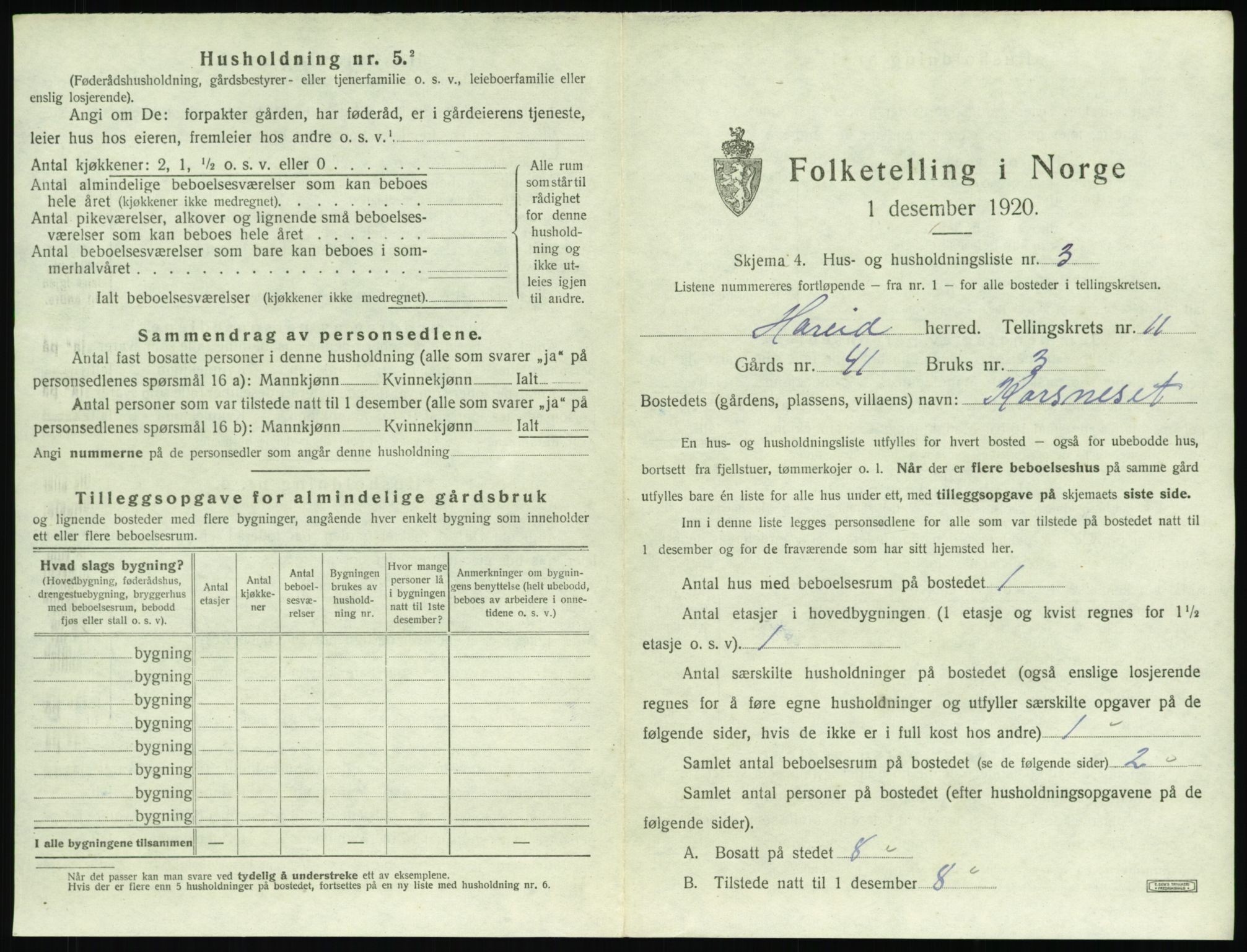 SAT, 1920 census for Hareid, 1920, p. 545