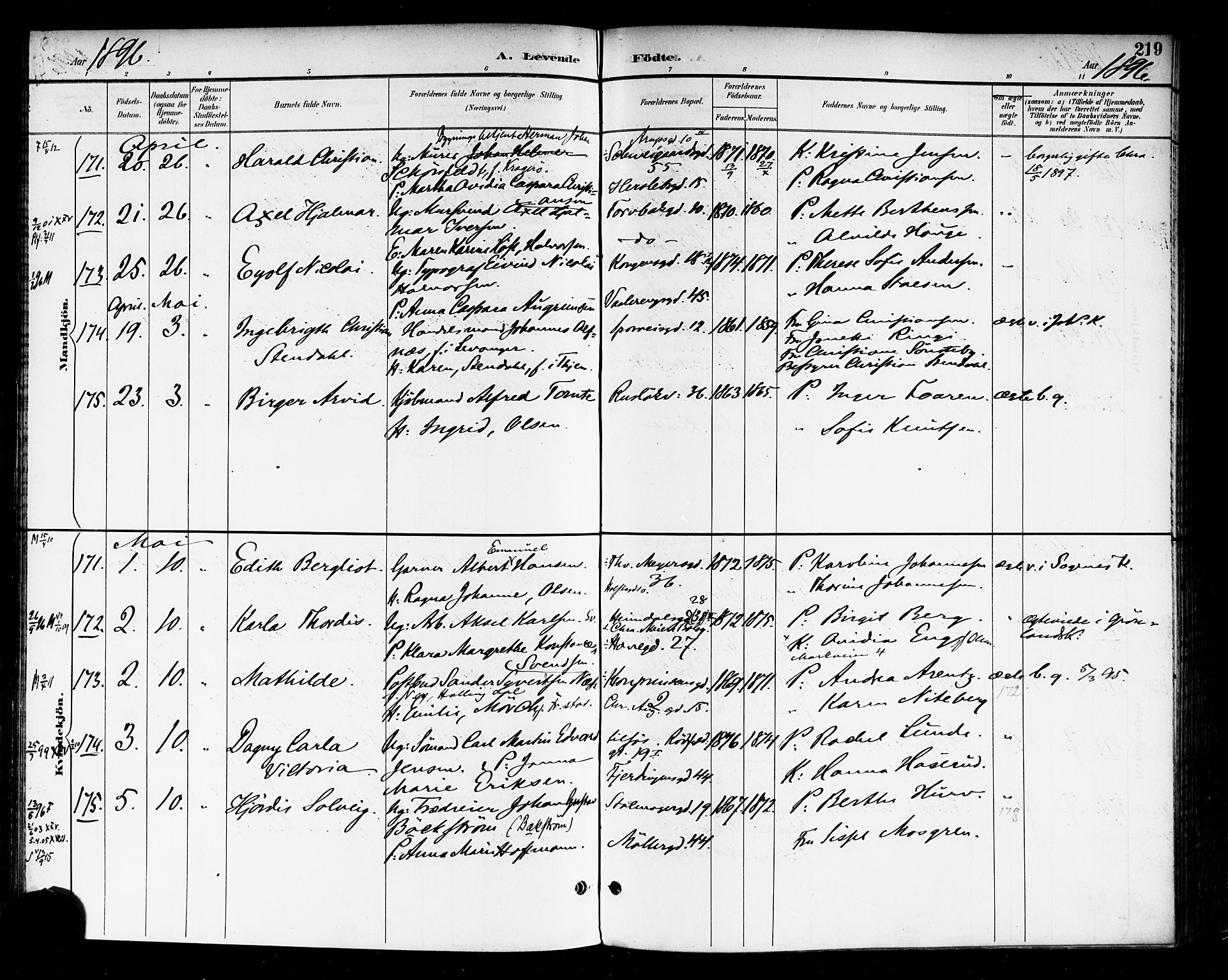 Rikshospitalet prestekontor Kirkebøker, SAO/A-10309b/F/L0009: Parish register (official) no. 9, 1894-1897, p. 219