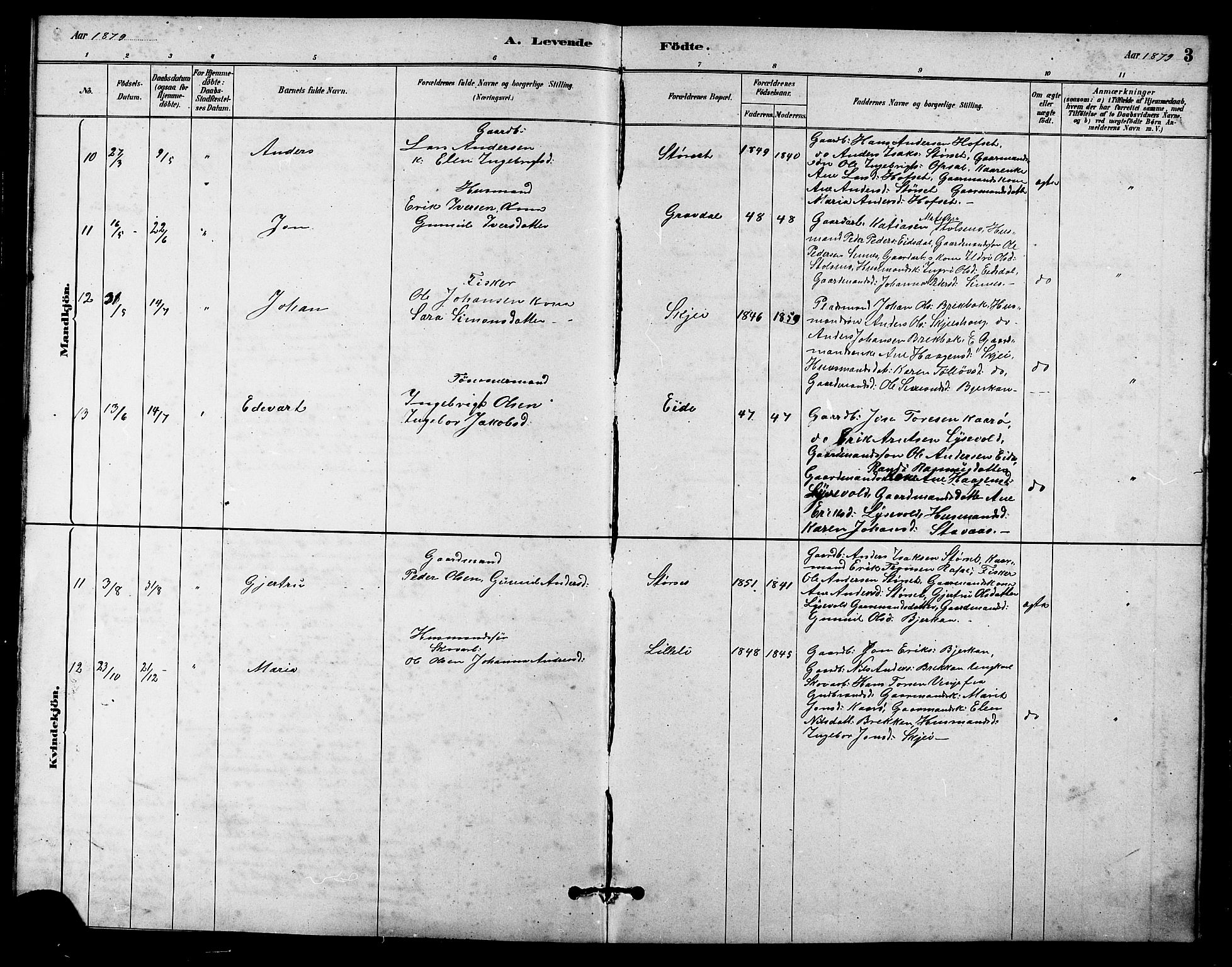 Ministerialprotokoller, klokkerbøker og fødselsregistre - Sør-Trøndelag, AV/SAT-A-1456/631/L0514: Parish register (copy) no. 631C02, 1879-1912, p. 3