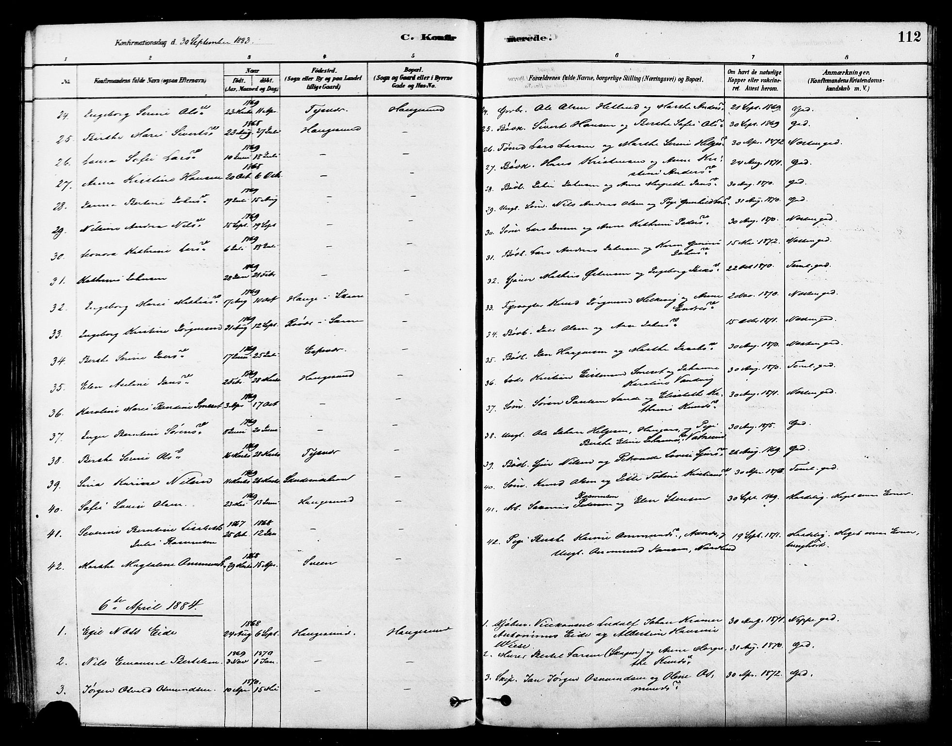 Haugesund sokneprestkontor, AV/SAST-A -101863/H/Ha/Haa/L0001: Parish register (official) no. A 1, 1878-1885, p. 112