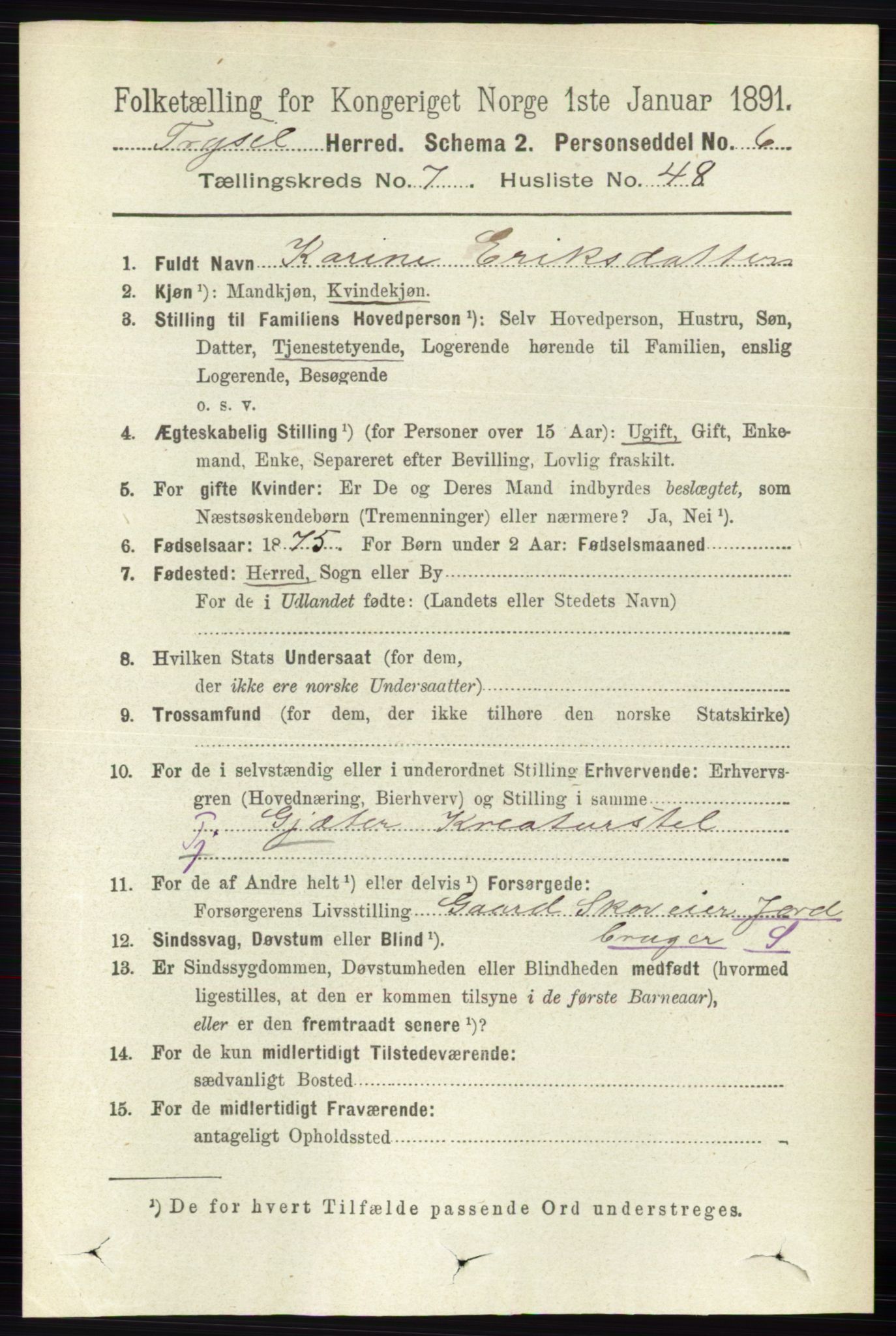 RA, 1891 census for 0428 Trysil, 1891, p. 3452