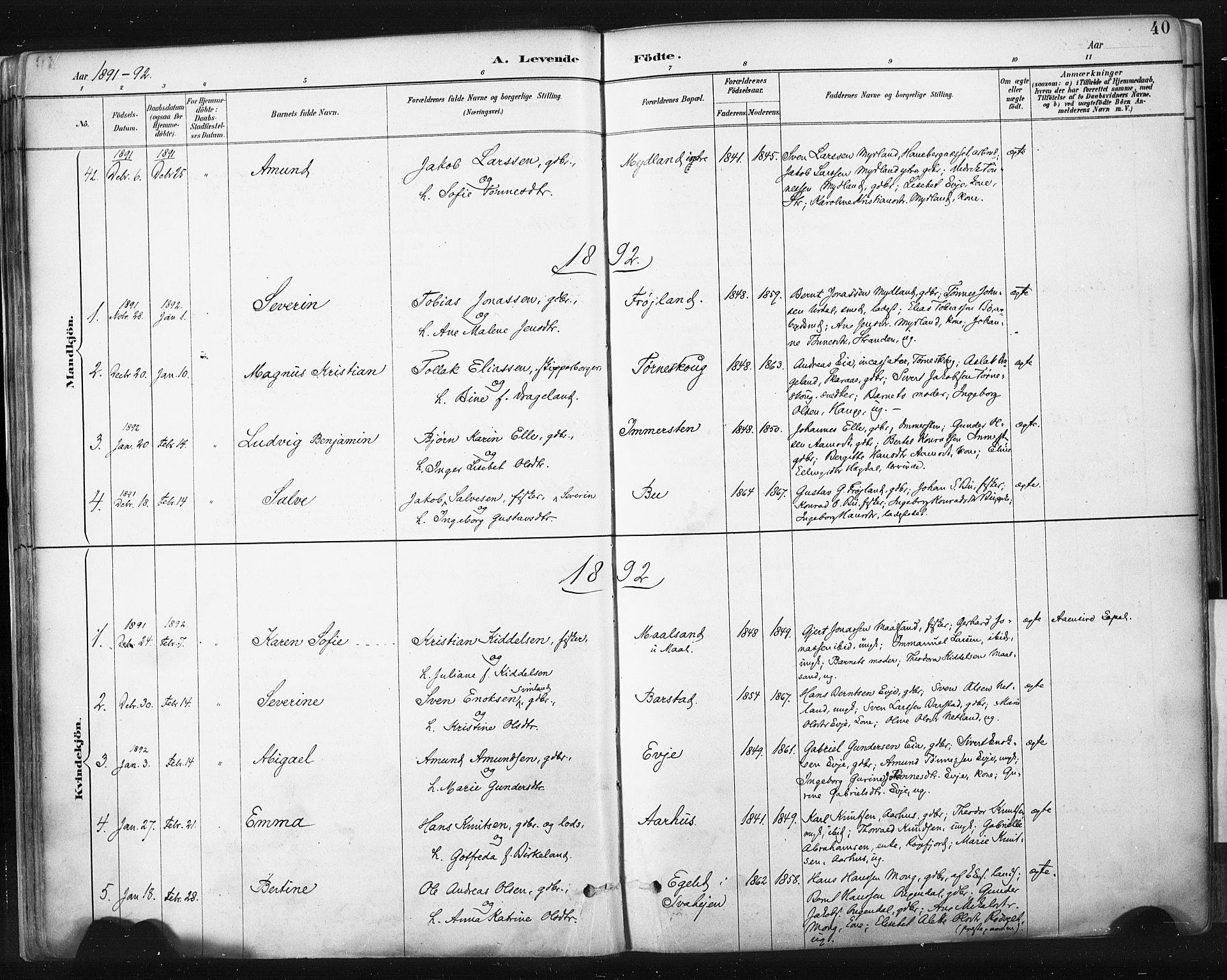 Sokndal sokneprestkontor, SAST/A-101808: Parish register (official) no. A 11.1, 1887-1905, p. 40