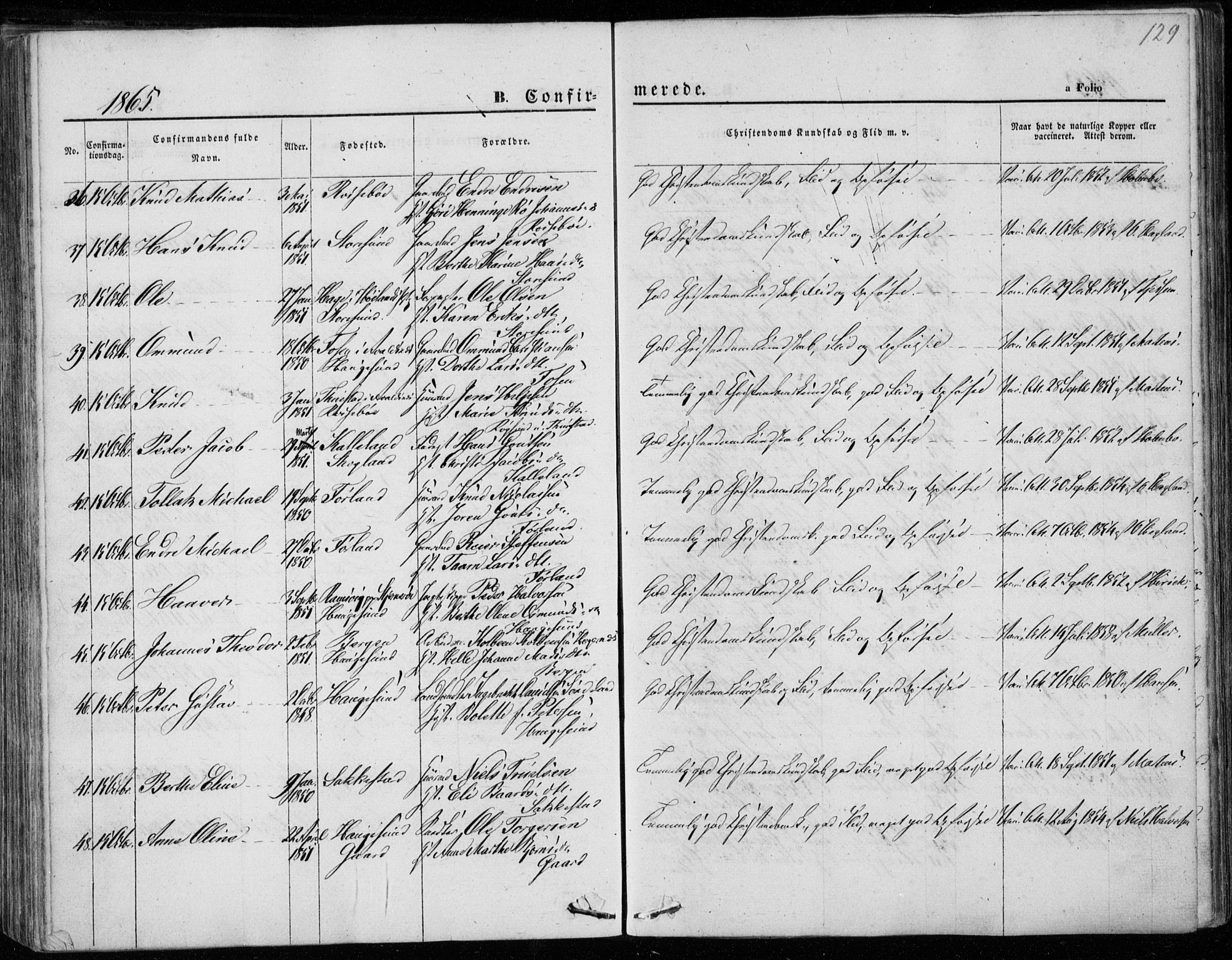 Torvastad sokneprestkontor, AV/SAST-A -101857/H/Ha/Haa/L0011: Parish register (official) no. A 11, 1857-1866, p. 129