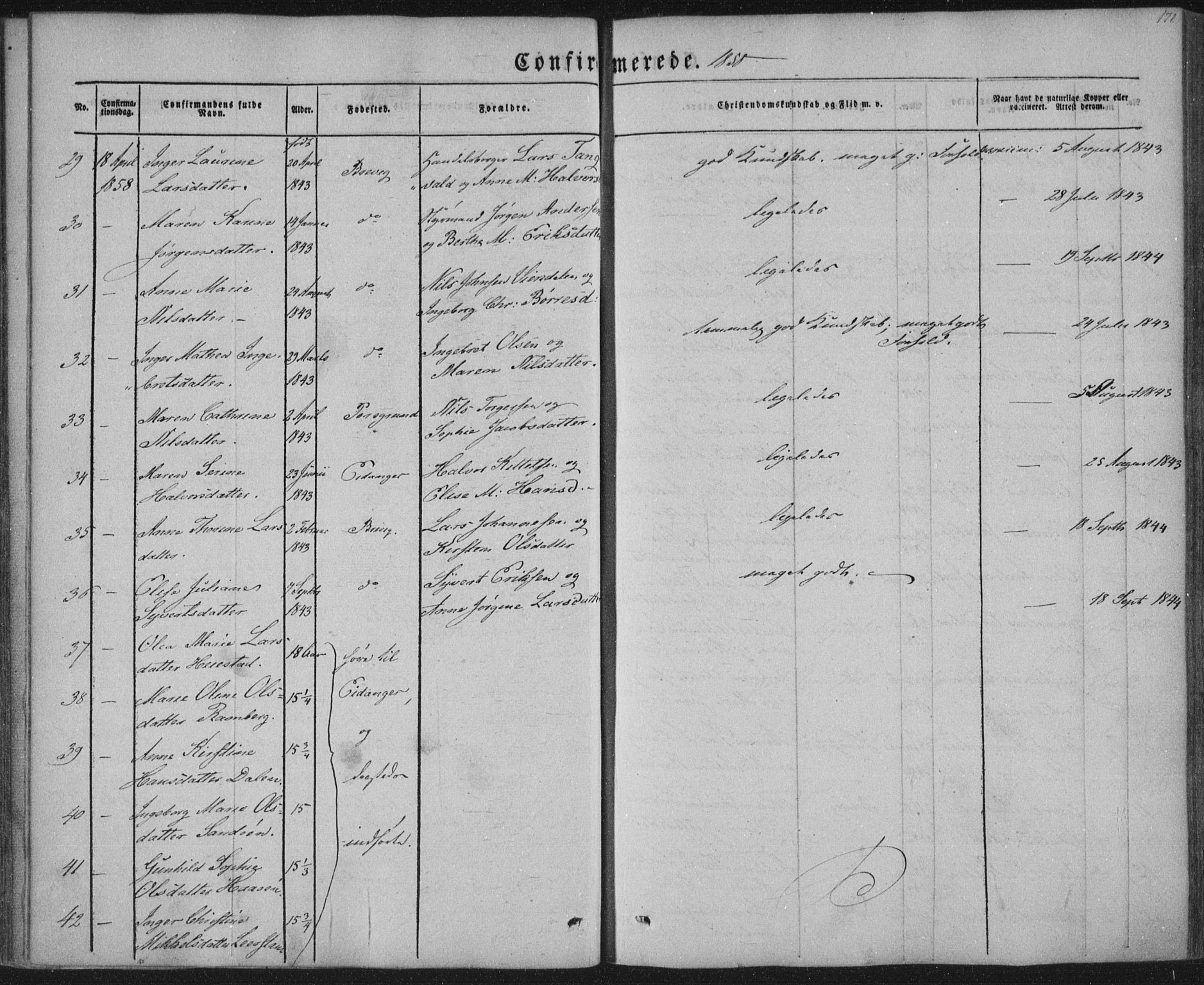 Brevik kirkebøker, SAKO/A-255/F/Fa/L0005: Parish register (official) no. 5, 1847-1865, p. 171