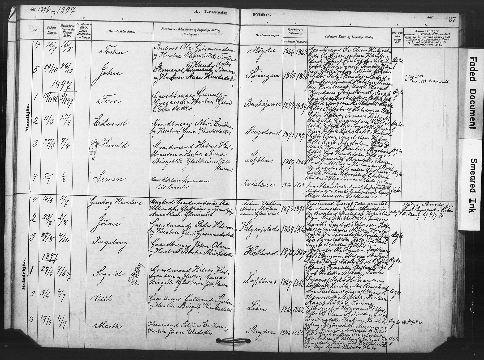 Rollag kirkebøker, AV/SAKO-A-240/F/Fb/L0001: Parish register (official) no. II 1, 1878-1899, p. 37