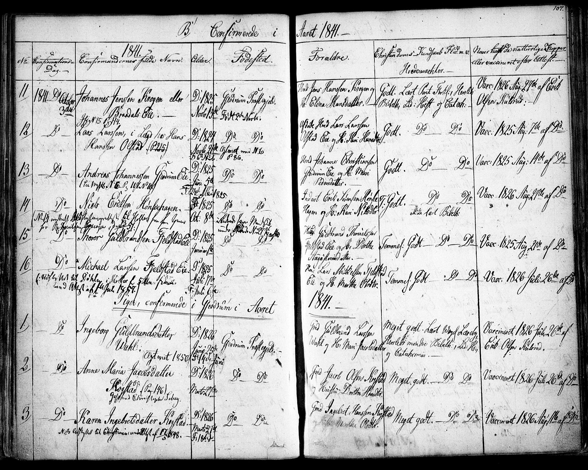 Gjerdrum prestekontor Kirkebøker, AV/SAO-A-10412b/F/Fa/L0005: Parish register (official) no. I 5, 1835-1845, p. 107