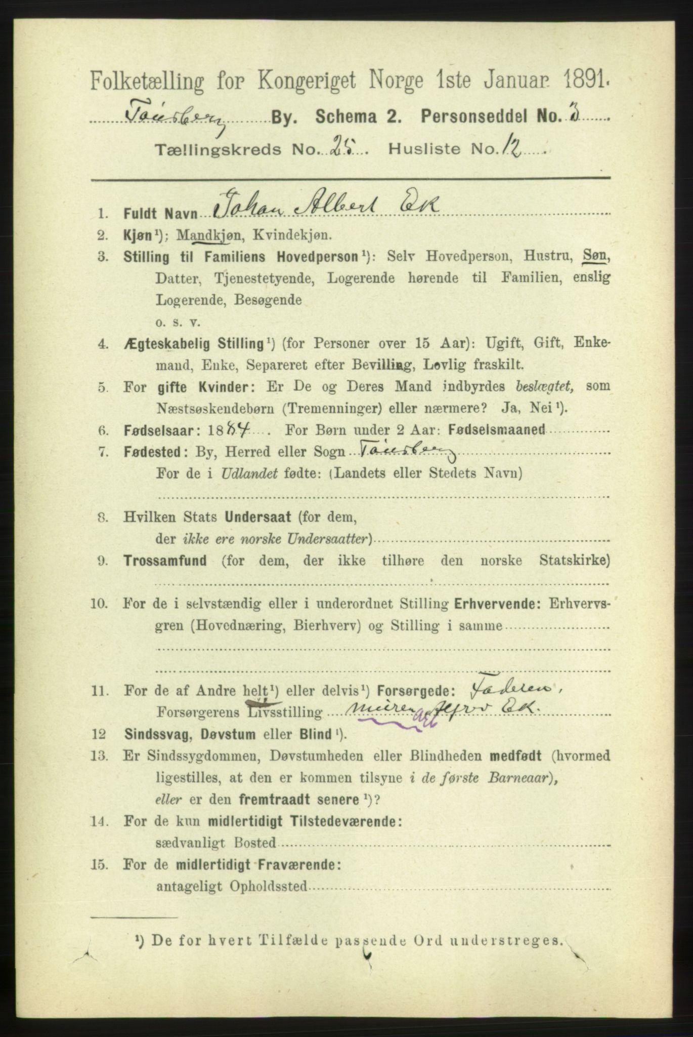 RA, 1891 census for 0705 Tønsberg, 1891, p. 6638