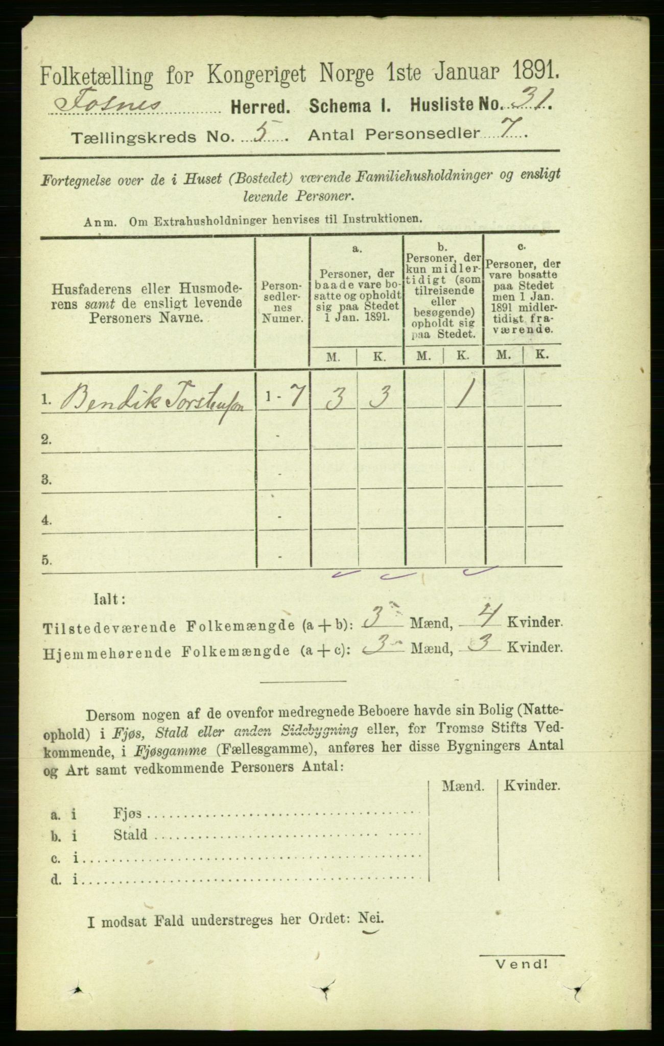 RA, 1891 census for 1748 Fosnes, 1891, p. 1923