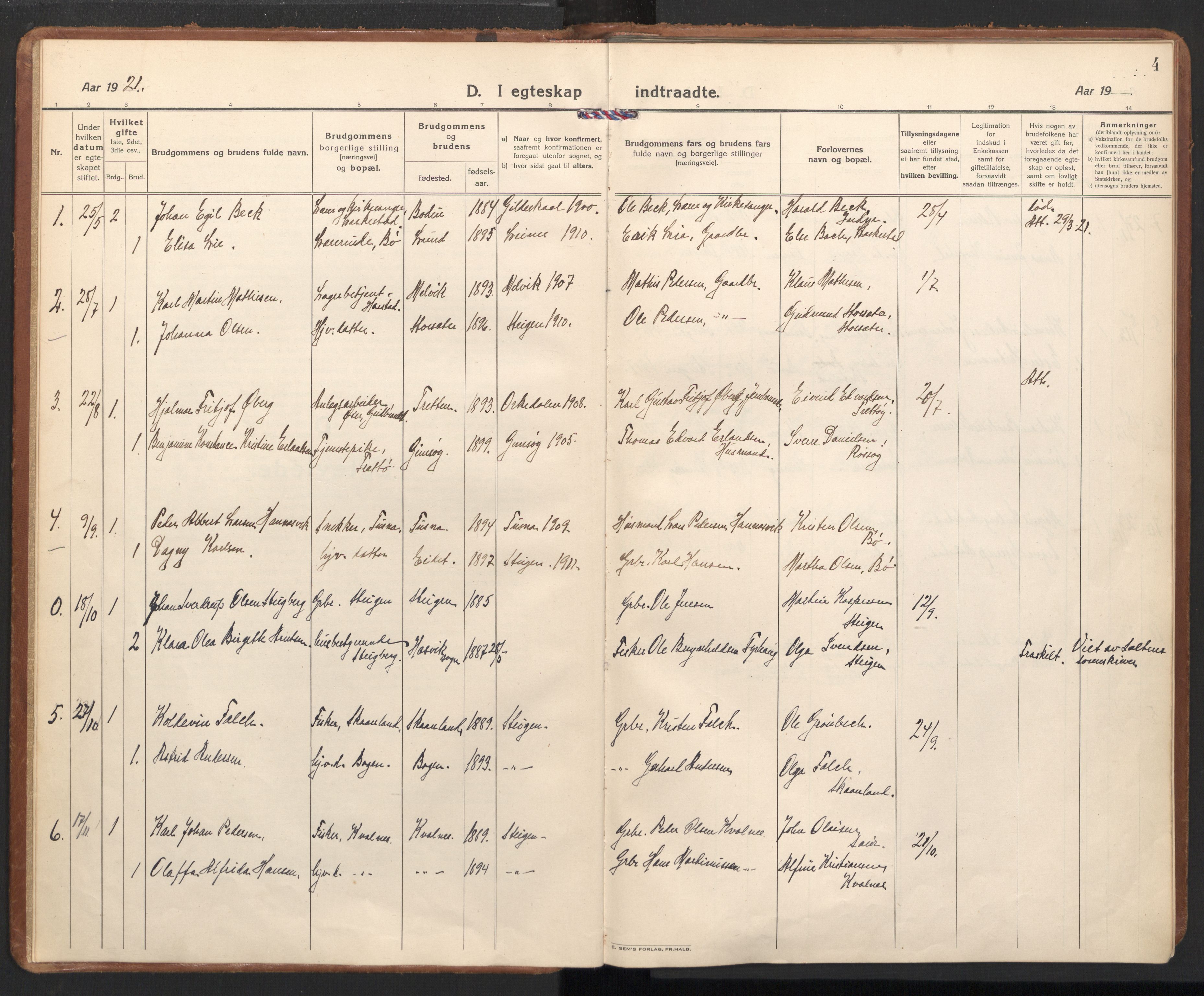 Ministerialprotokoller, klokkerbøker og fødselsregistre - Nordland, SAT/A-1459/855/L0809: Parish register (official) no. 855A18, 1921-1939, p. 4