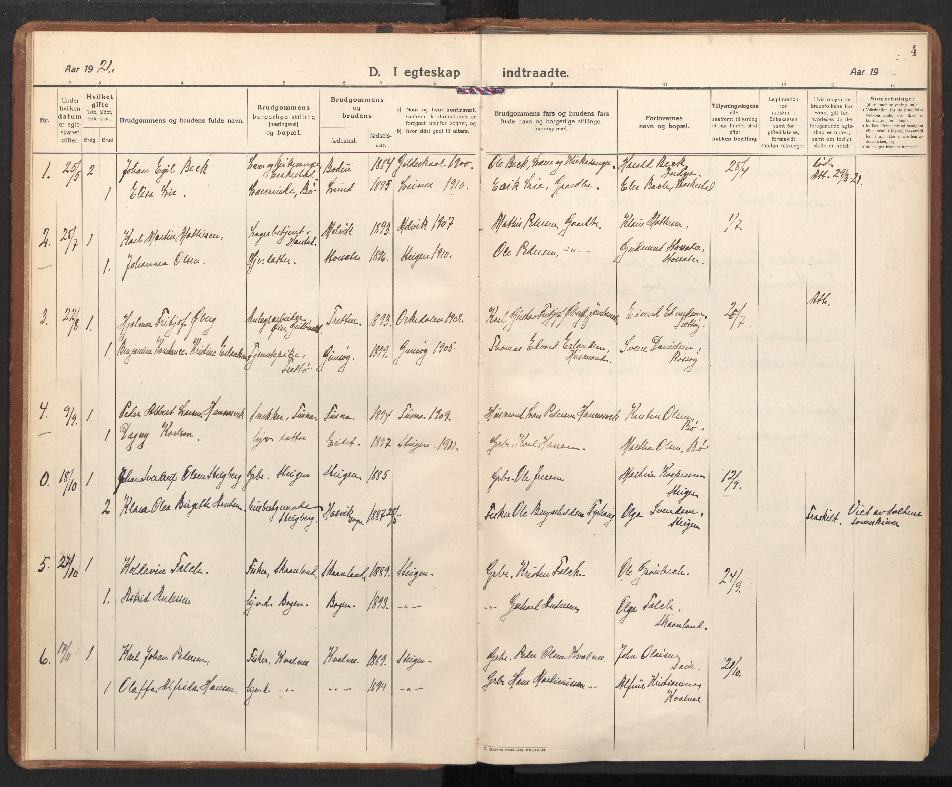 Ministerialprotokoller, klokkerbøker og fødselsregistre - Nordland, AV/SAT-A-1459/855/L0809: Parish register (official) no. 855A18, 1921-1939, p. 4