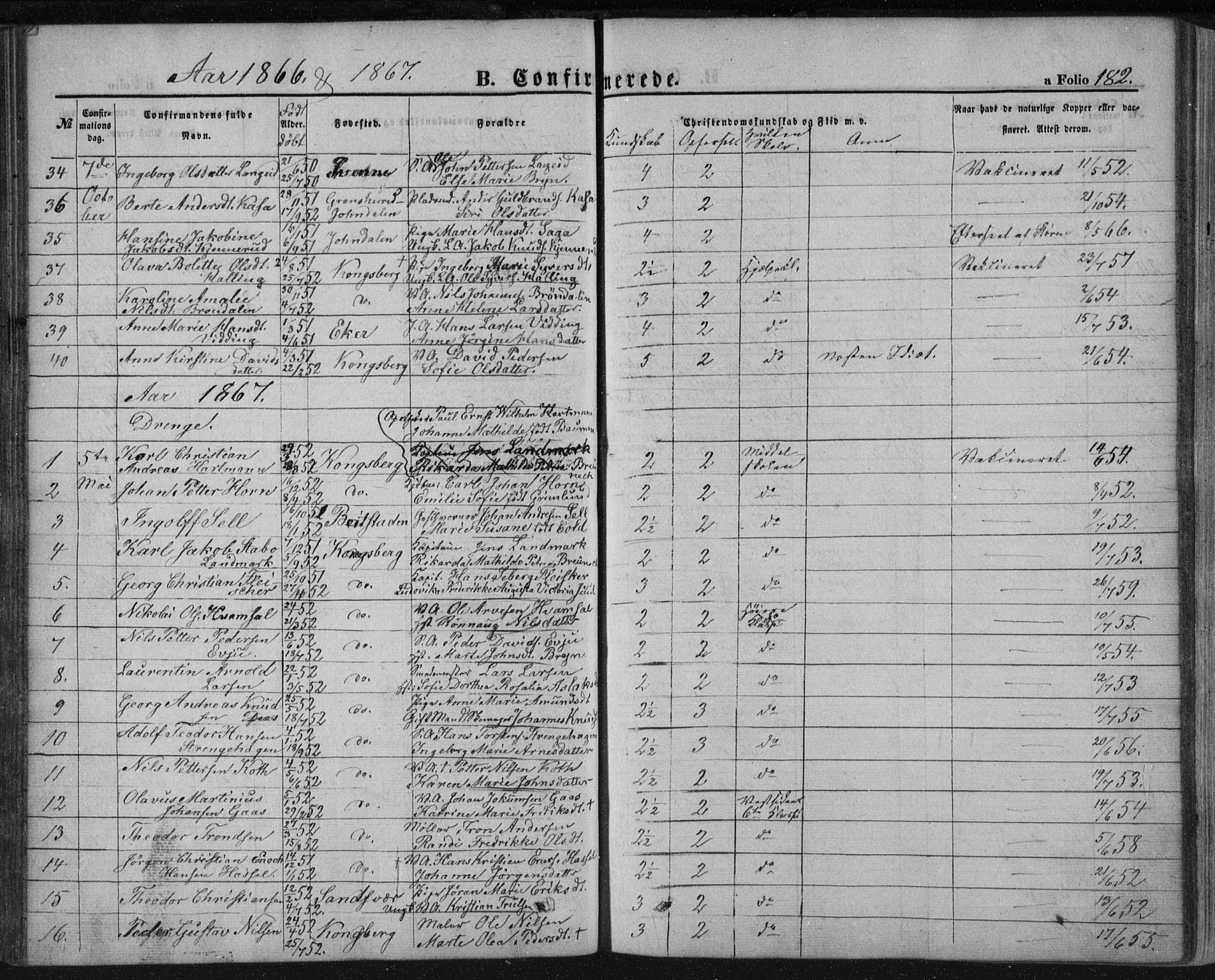 Kongsberg kirkebøker, SAKO/A-22/F/Fa/L0010: Parish register (official) no. I 10, 1859-1875, p. 182