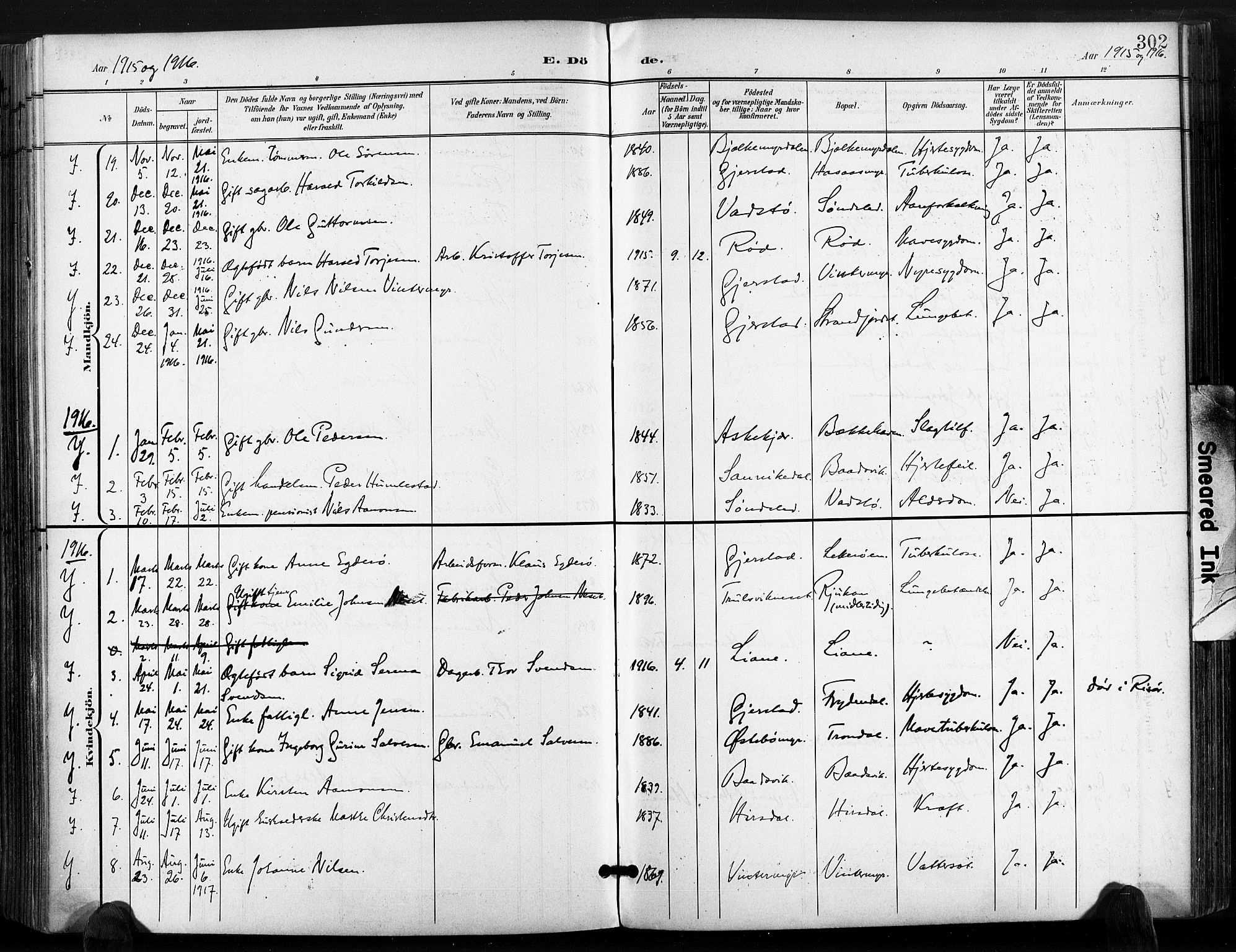 Søndeled sokneprestkontor, AV/SAK-1111-0038/F/Fa/L0006: Parish register (official) no. A 6, 1900-1922, p. 302