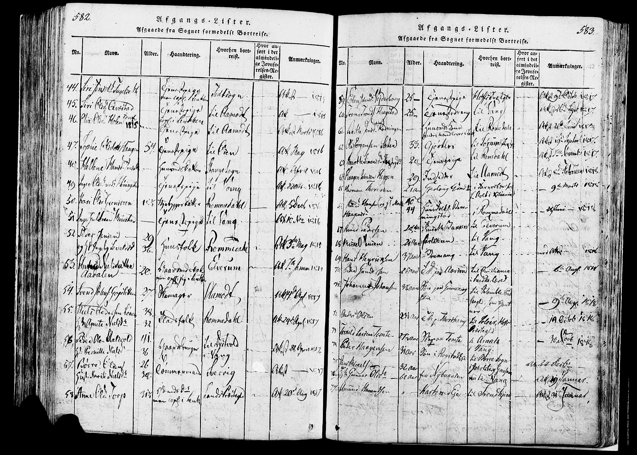 Løten prestekontor, AV/SAH-PREST-022/K/Ka/L0005: Parish register (official) no. 5, 1814-1832, p. 582-583