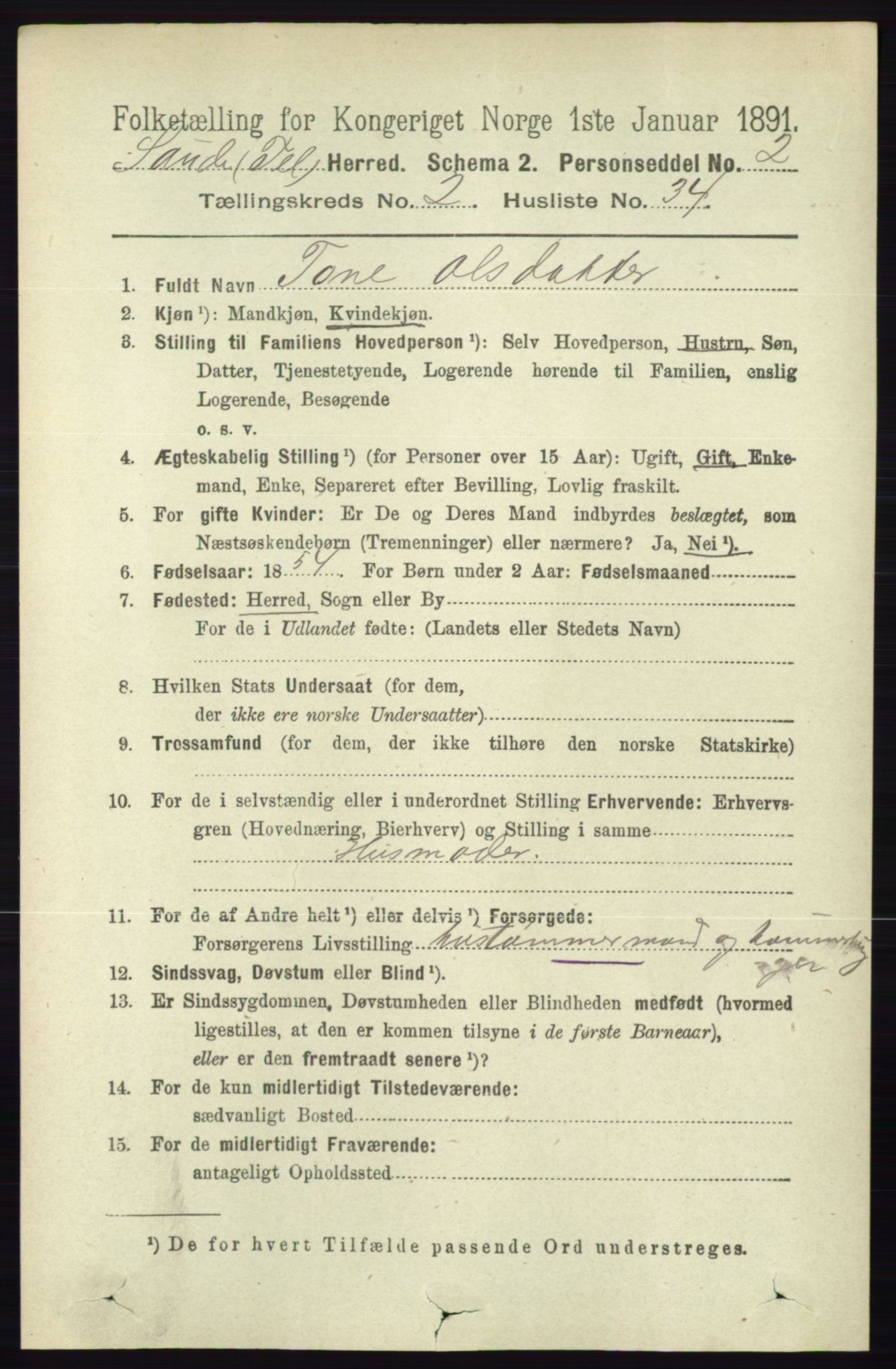 RA, 1891 census for 0822 Sauherad, 1891, p. 598