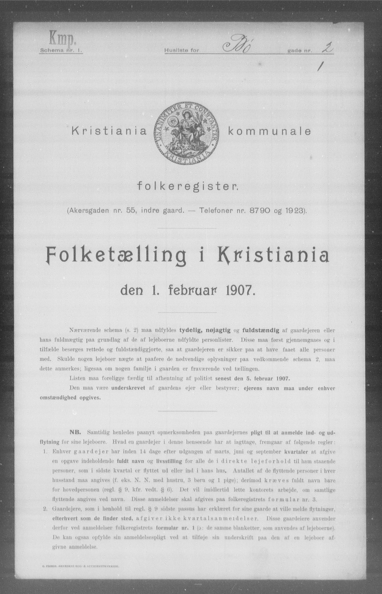 OBA, Municipal Census 1907 for Kristiania, 1907, p. 5706