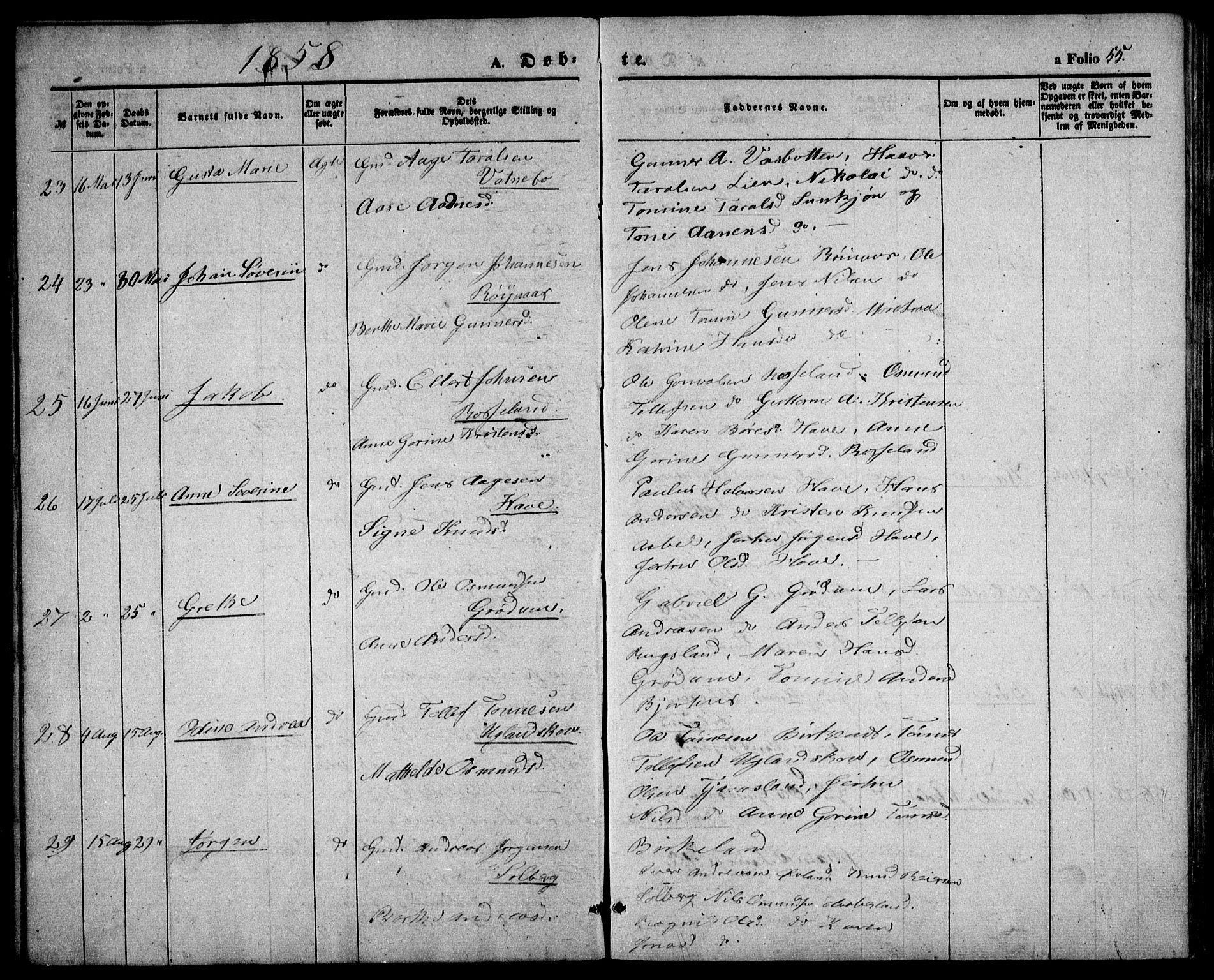 Birkenes sokneprestkontor, AV/SAK-1111-0004/F/Fb/L0002: Parish register (copy) no. B 2, 1849-1876, p. 55