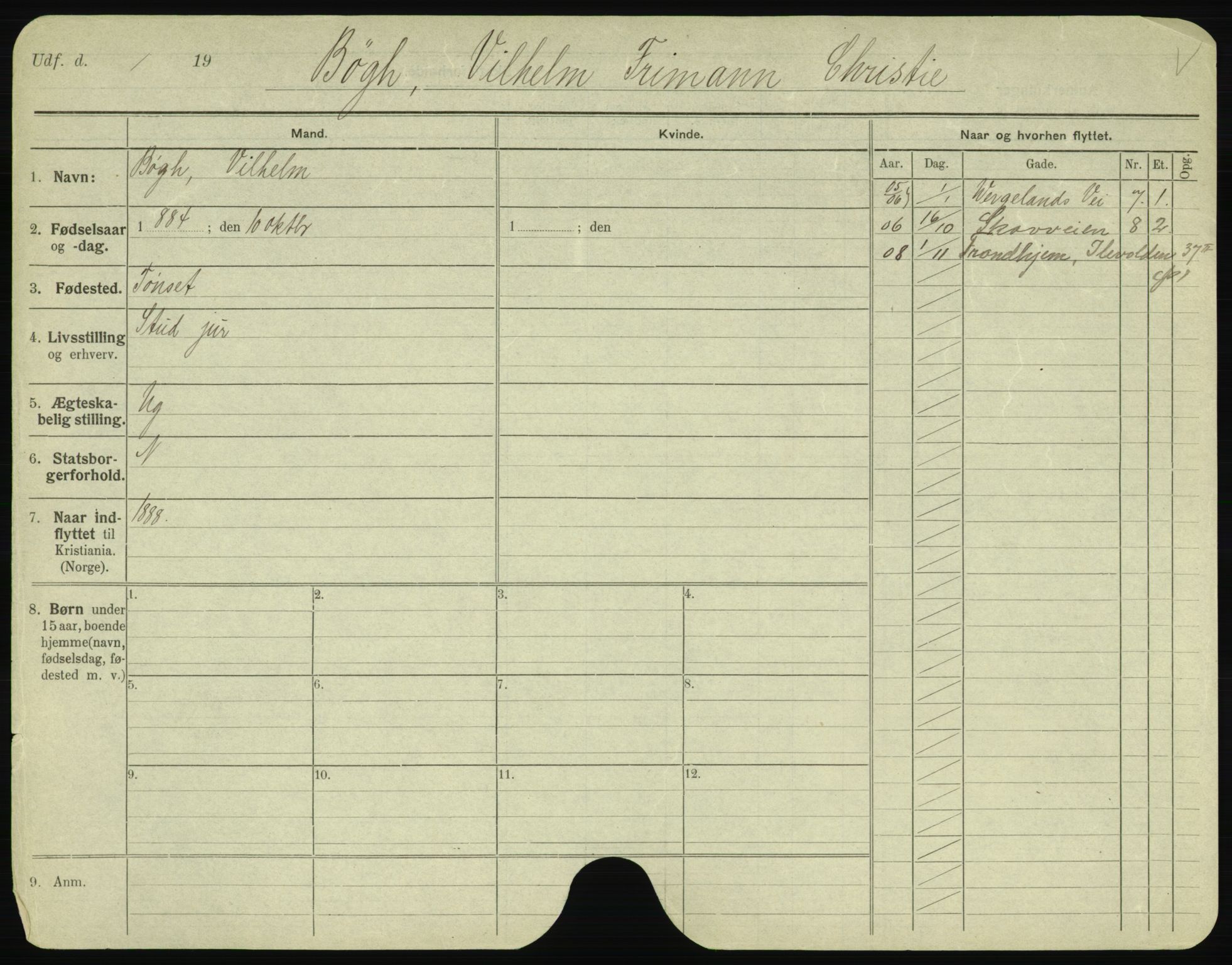 Oslo folkeregister, Registerkort, AV/SAO-A-11715/F/Fa/Fac/L0002: Menn, 1906-1914, p. 449a