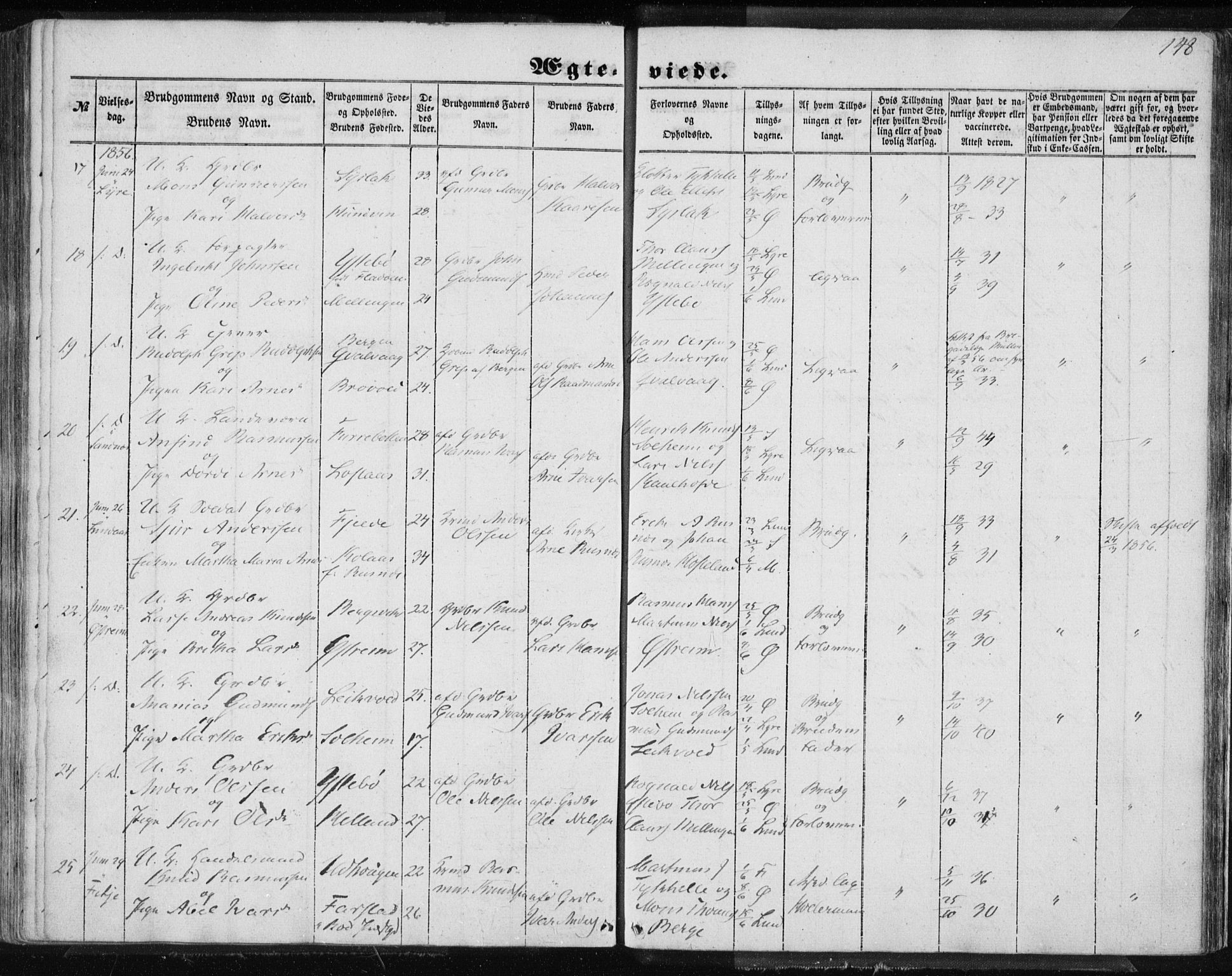 Lindås Sokneprestembete, AV/SAB-A-76701/H/Haa/Haaa/L0013: Parish register (official) no. A 13, 1848-1862, p. 148