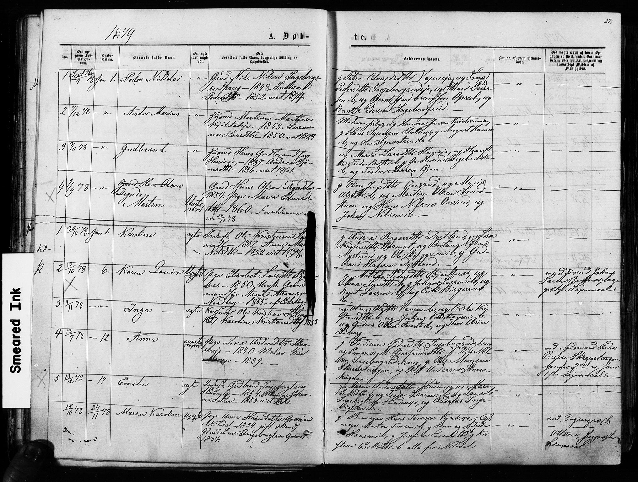 Nes prestekontor Kirkebøker, AV/SAO-A-10410/F/Fa/L0009: Parish register (official) no. I 9, 1875-1882, p. 27