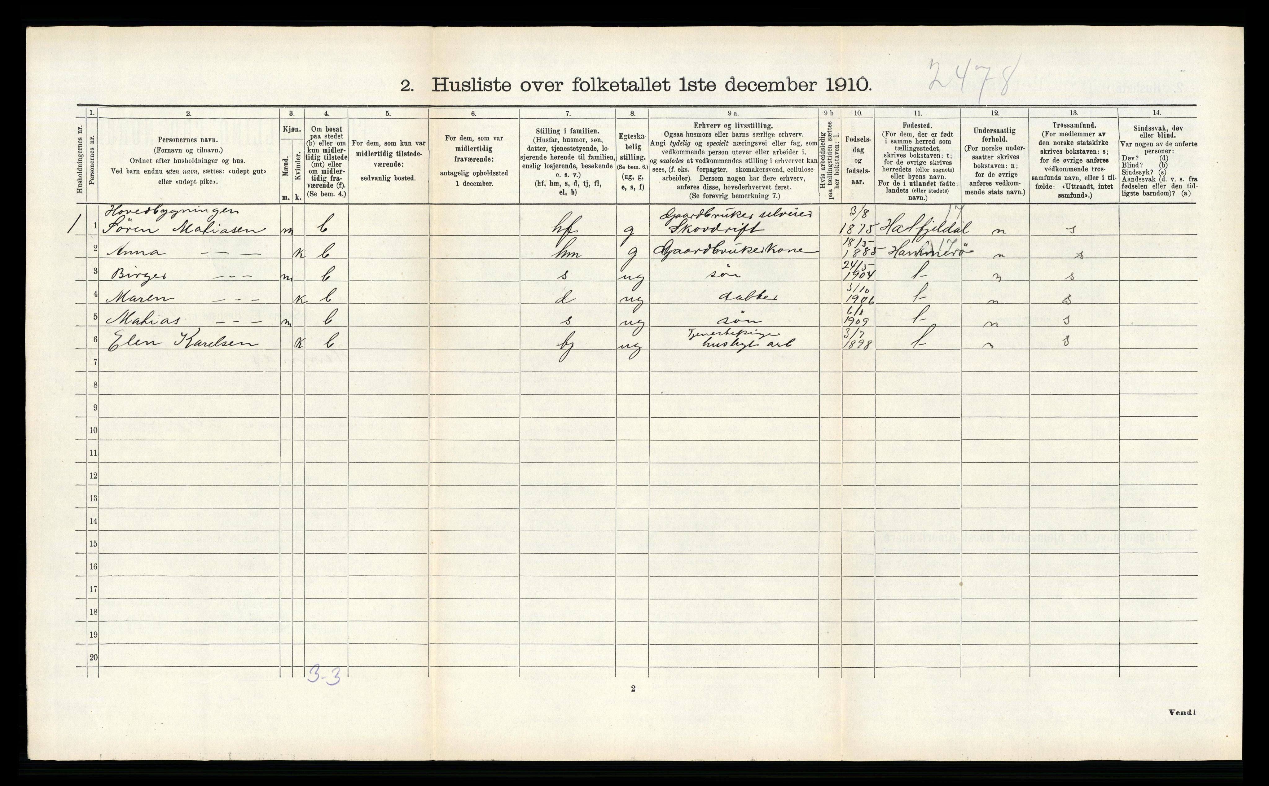 RA, 1910 census for Hemnes, 1910, p. 965