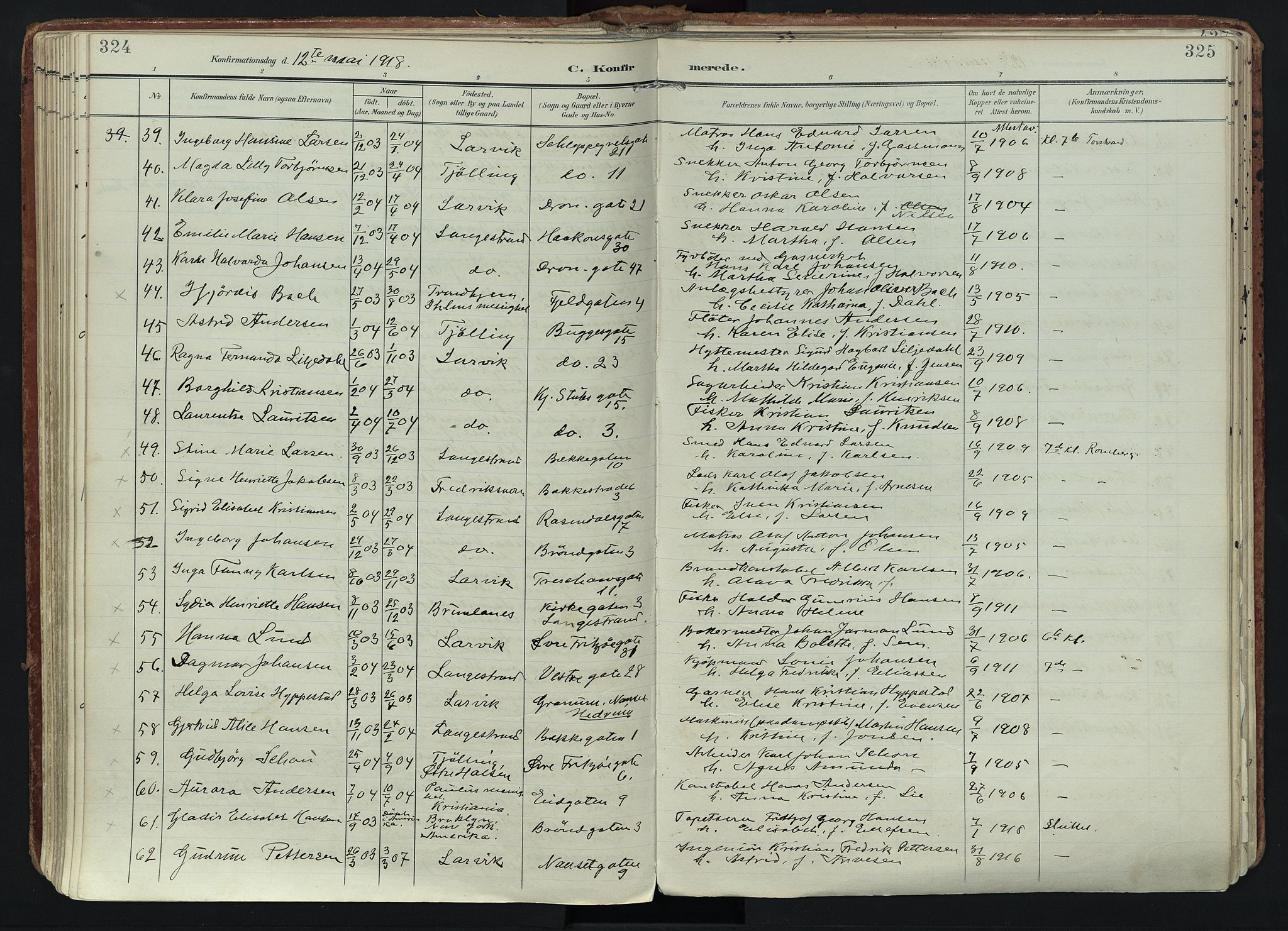 Larvik kirkebøker, SAKO/A-352/F/Fa/L0011: Parish register (official) no. I 11, 1902-1922, p. 324-325